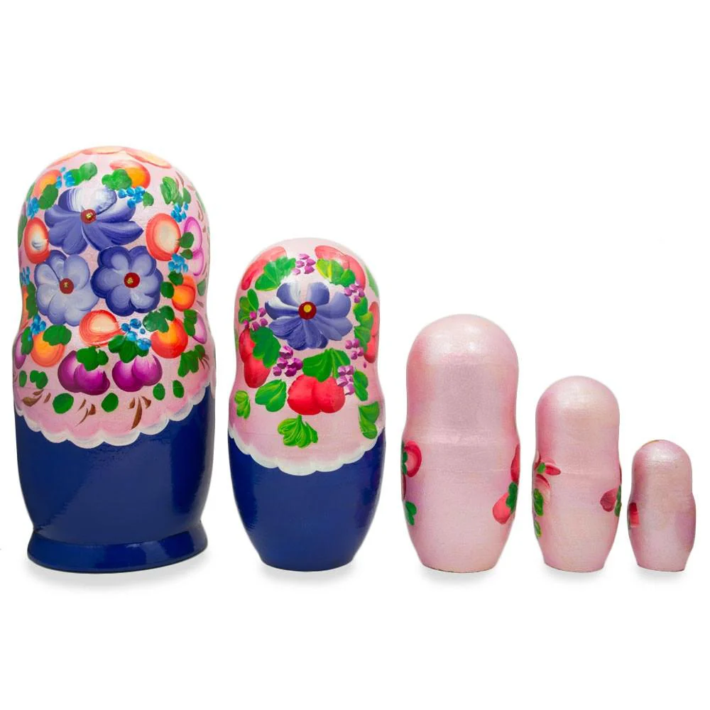 Flowers on Pink Dress Wooden  Nesting Dolls 7.25 Inches - Image 2