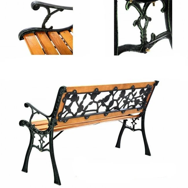 Flowers Outdoor Patio Park Cast Iron Garden Porch Chair Bench - Image 5