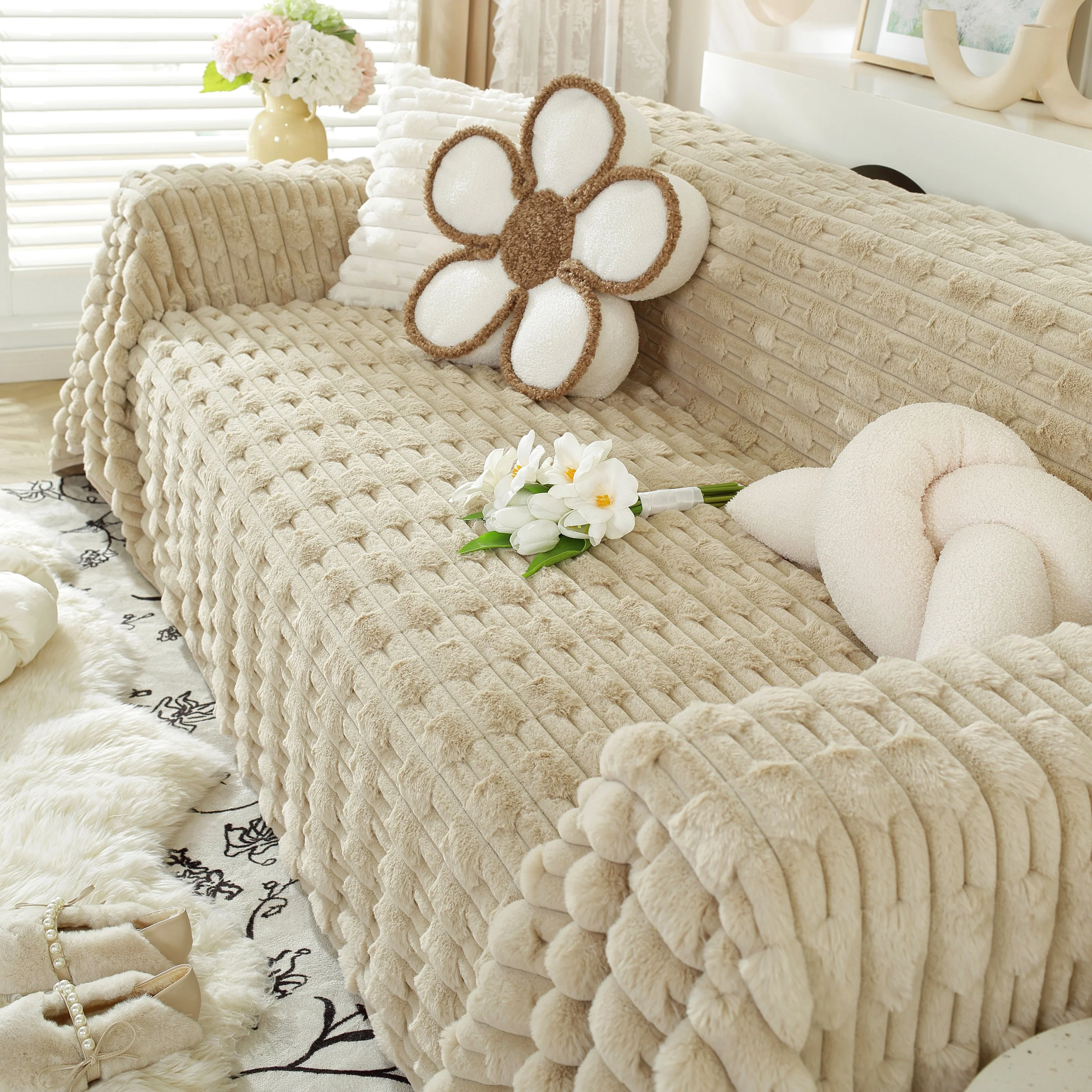 Fluffy Faux Fur Couch Cover Plush Sofa Throw, Warm & Stylish Sofa Protector - Image 12