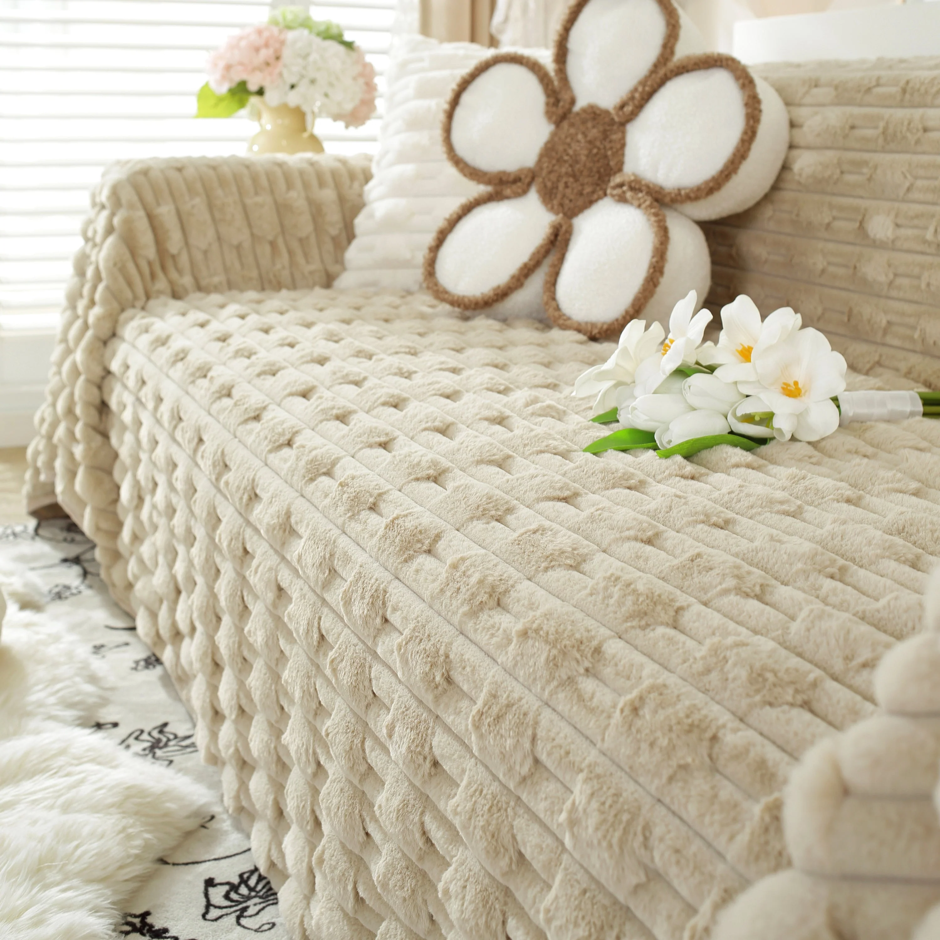 Fluffy Faux Fur Couch Cover Plush Sofa Throw, Warm & Stylish Sofa Protector - Image 13