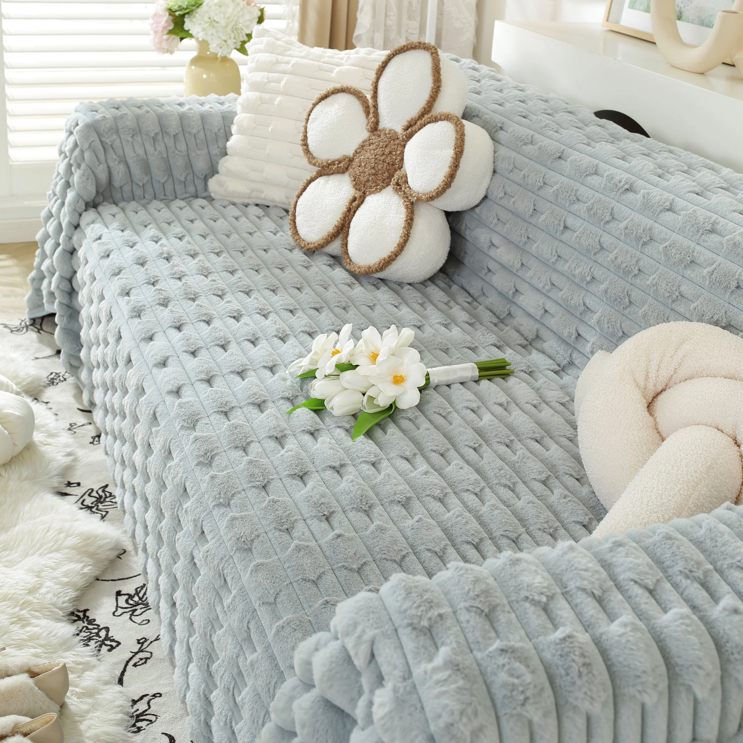 Fluffy Faux Fur Couch Cover Plush Sofa Throw, Warm & Stylish Sofa Protector - Image 27