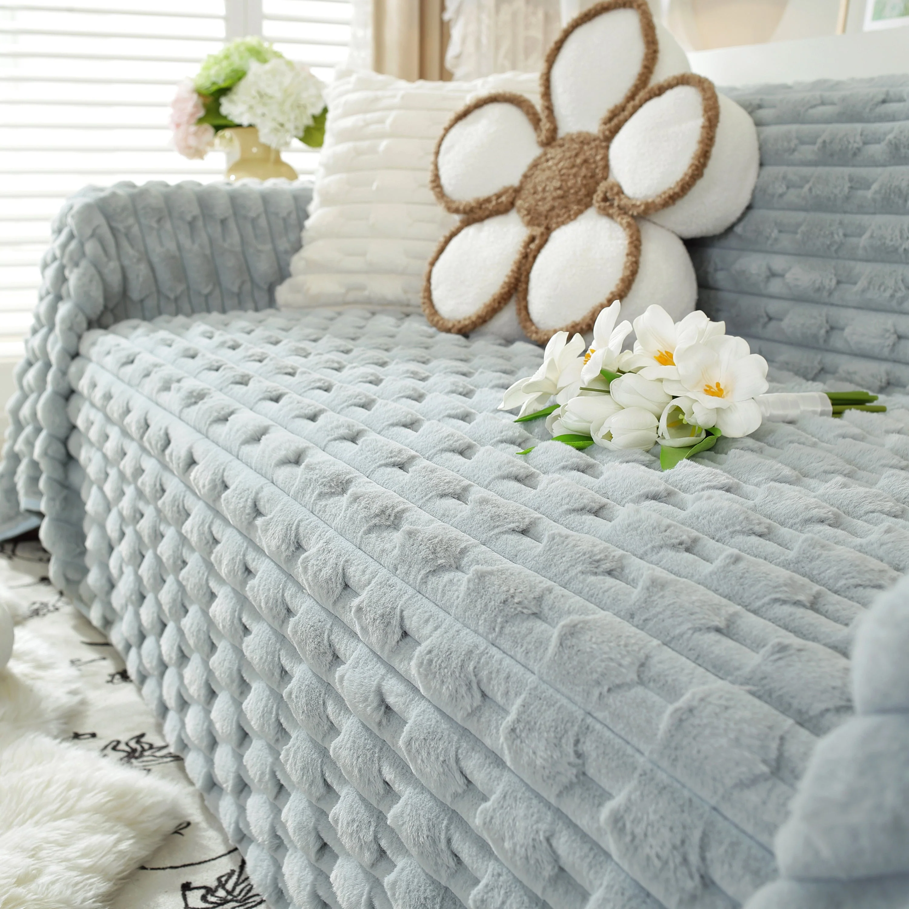 Fluffy Faux Fur Couch Cover Plush Sofa Throw, Warm & Stylish Sofa Protector - Image 28