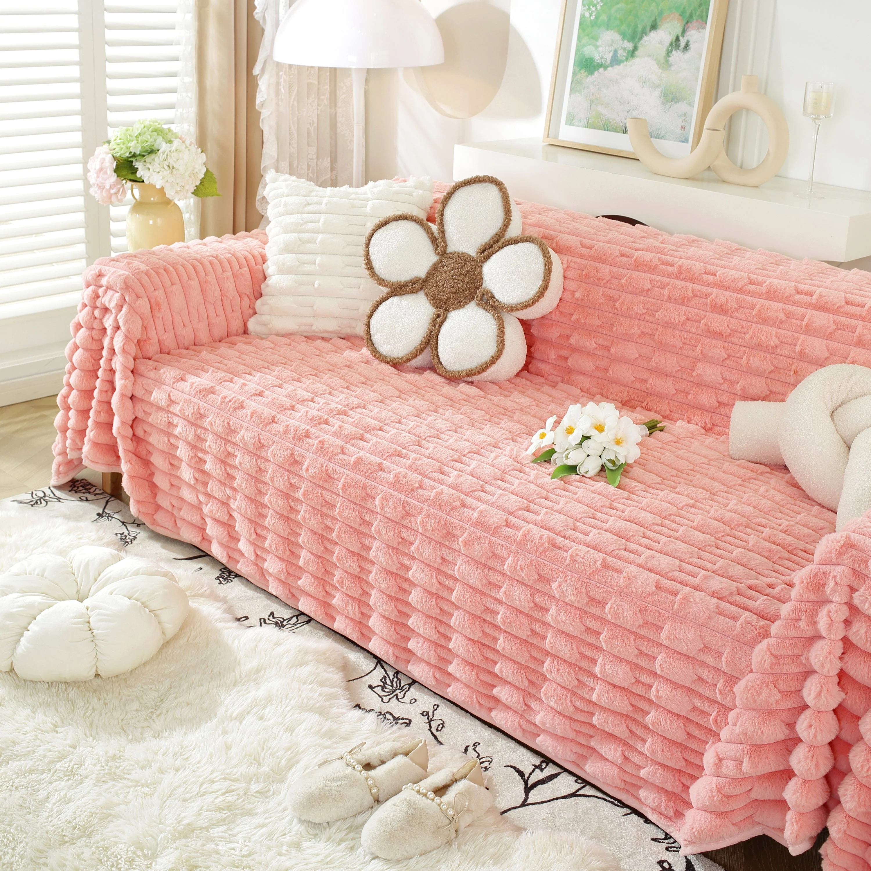 Fluffy Faux Fur Couch Cover Plush Sofa Throw, Warm & Stylish Sofa Protector - Image 44