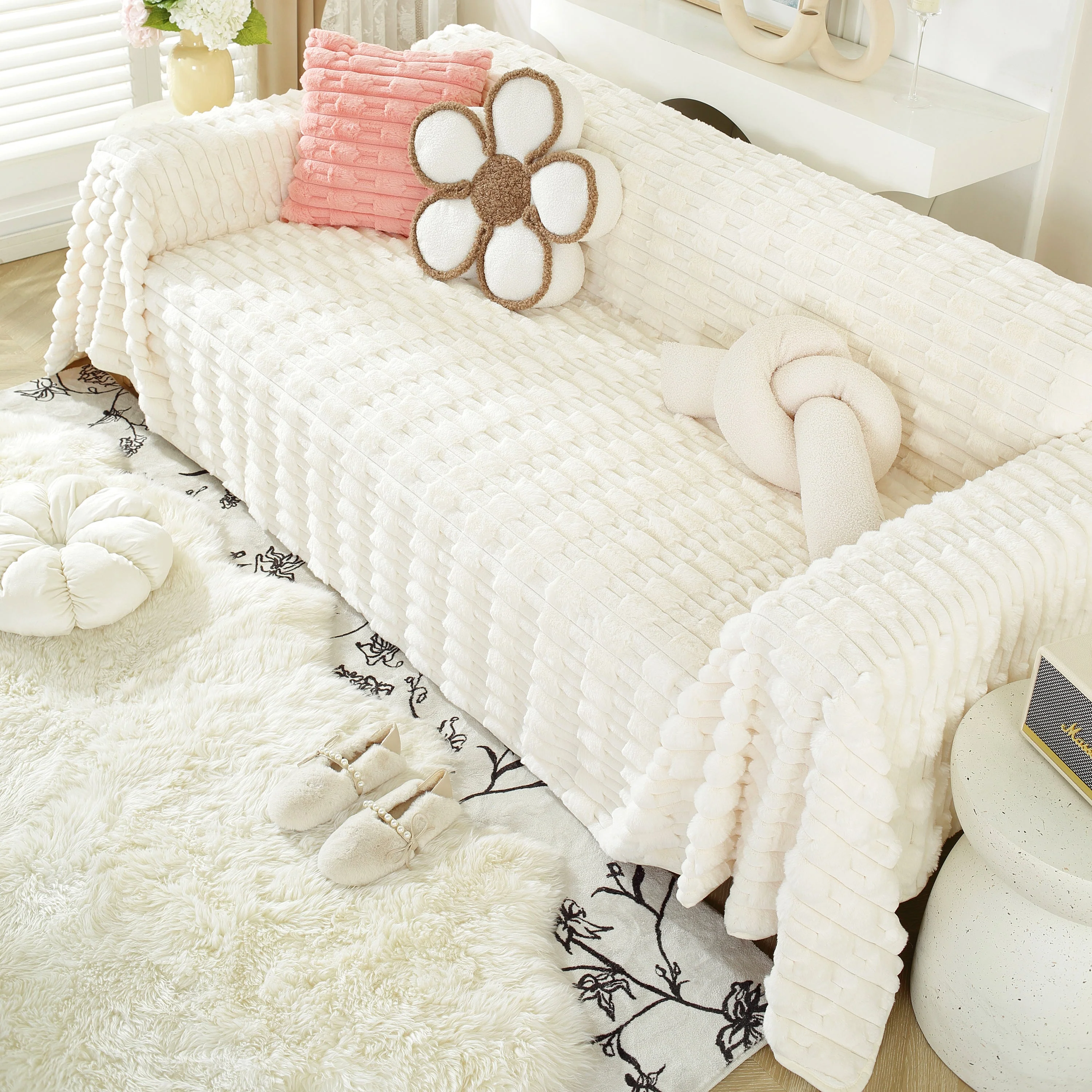 Fluffy Faux Fur Couch Cover Plush Sofa Throw, Warm & Stylish Sofa Protector - Image 53