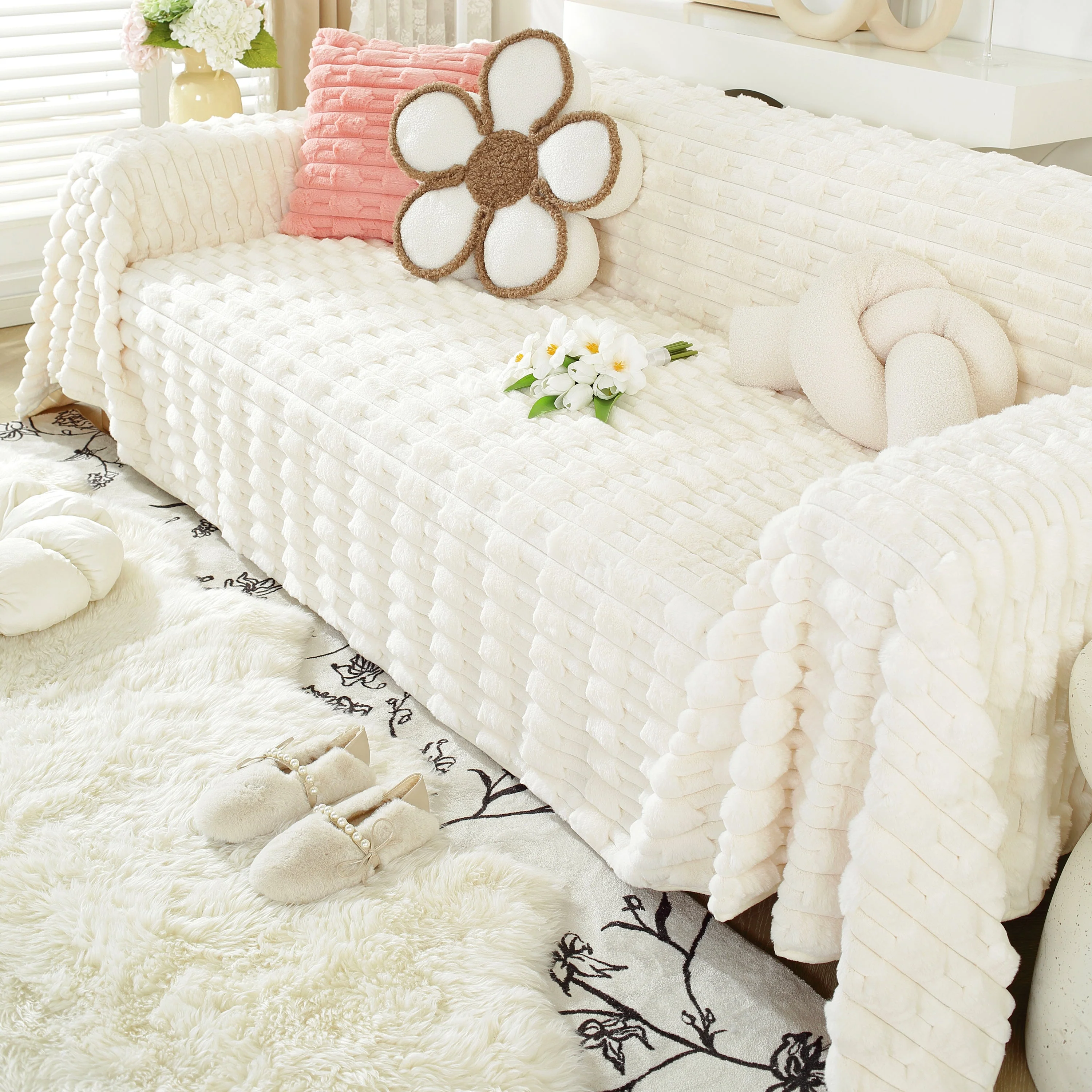 Fluffy Faux Fur Couch Cover Plush Sofa Throw, Warm & Stylish Sofa Protector - Image 54