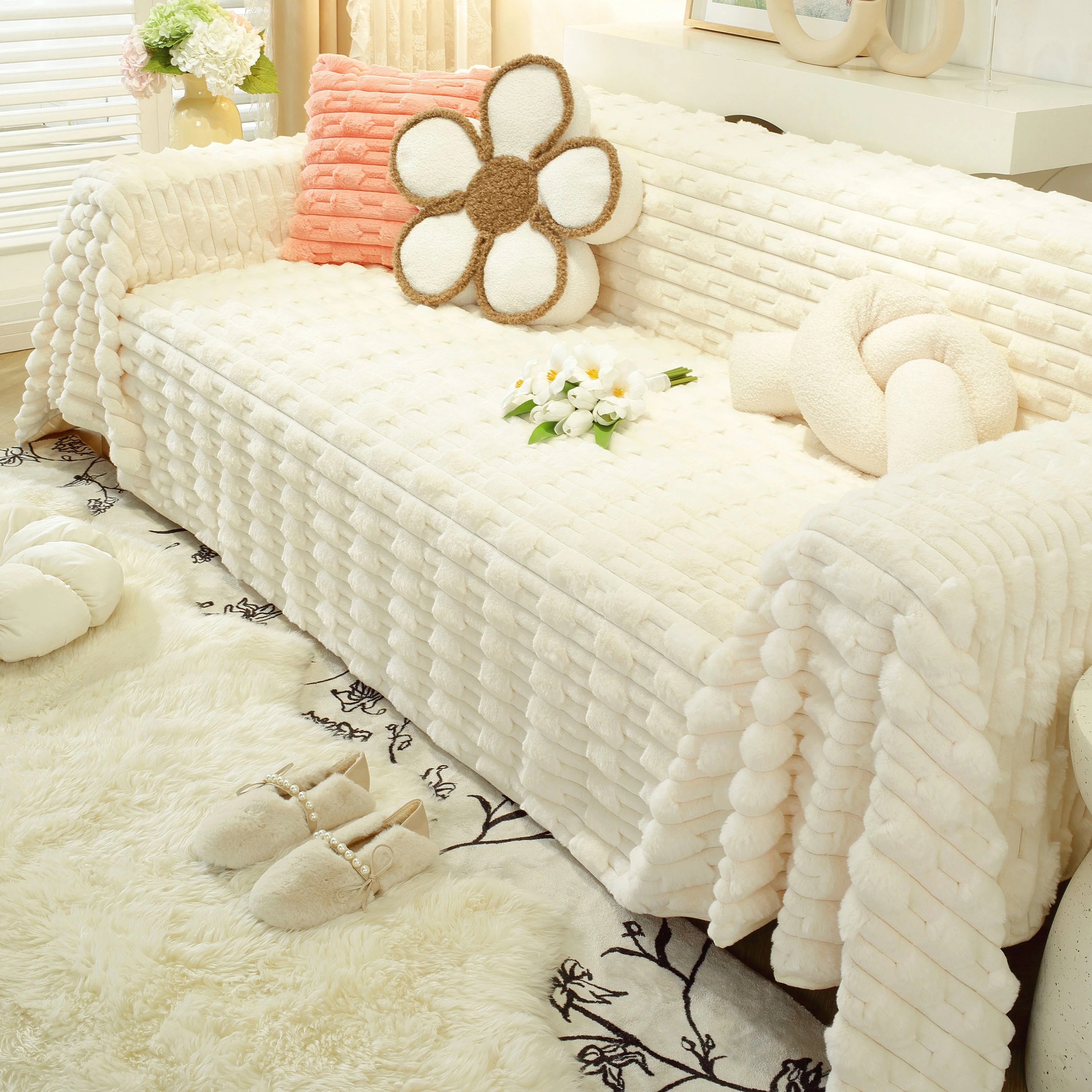 Fluffy Faux Fur Couch Cover Plush Sofa Throw, Warm & Stylish Sofa Protector - Image 55