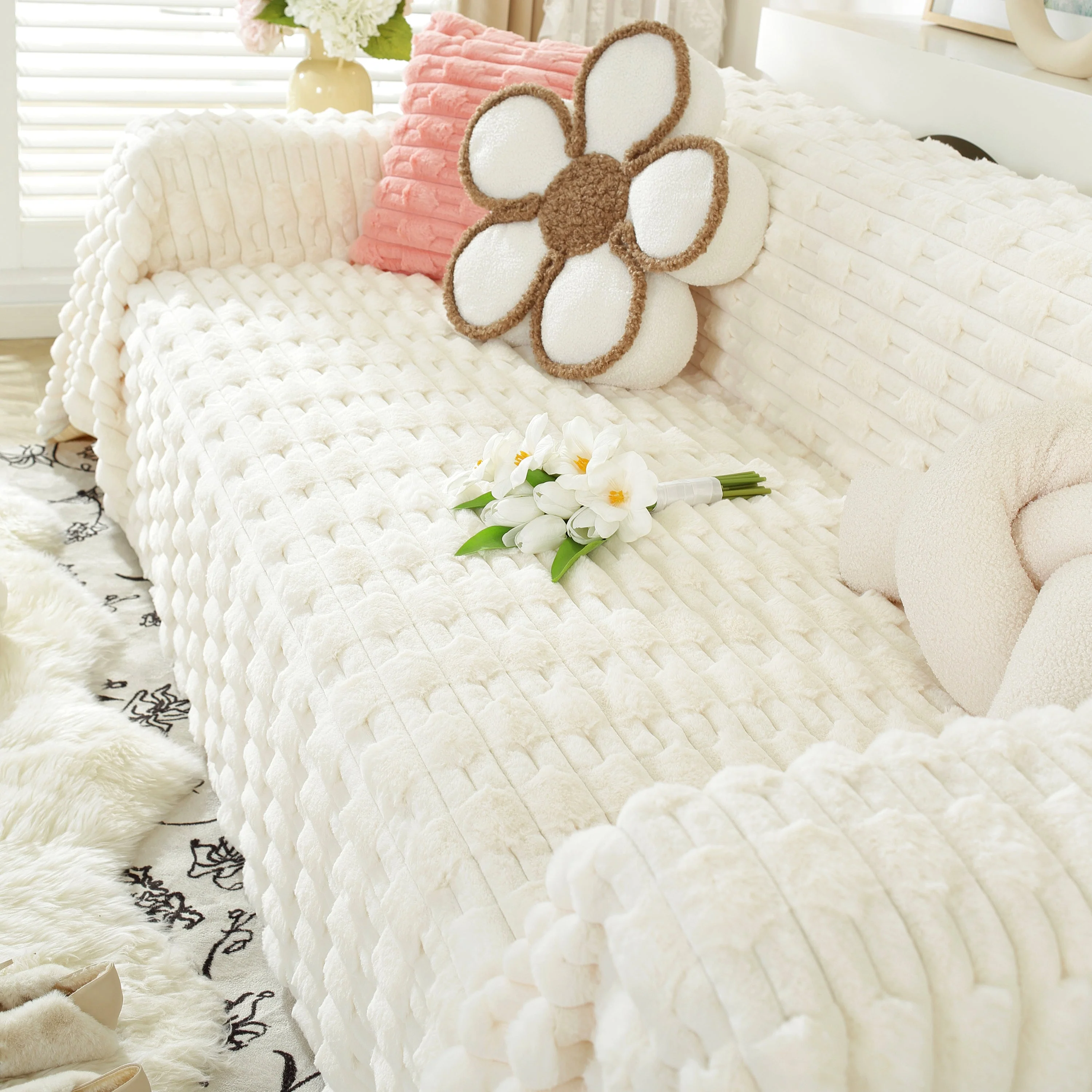 Fluffy Faux Fur Couch Cover Plush Sofa Throw, Warm & Stylish Sofa Protector - Image 57