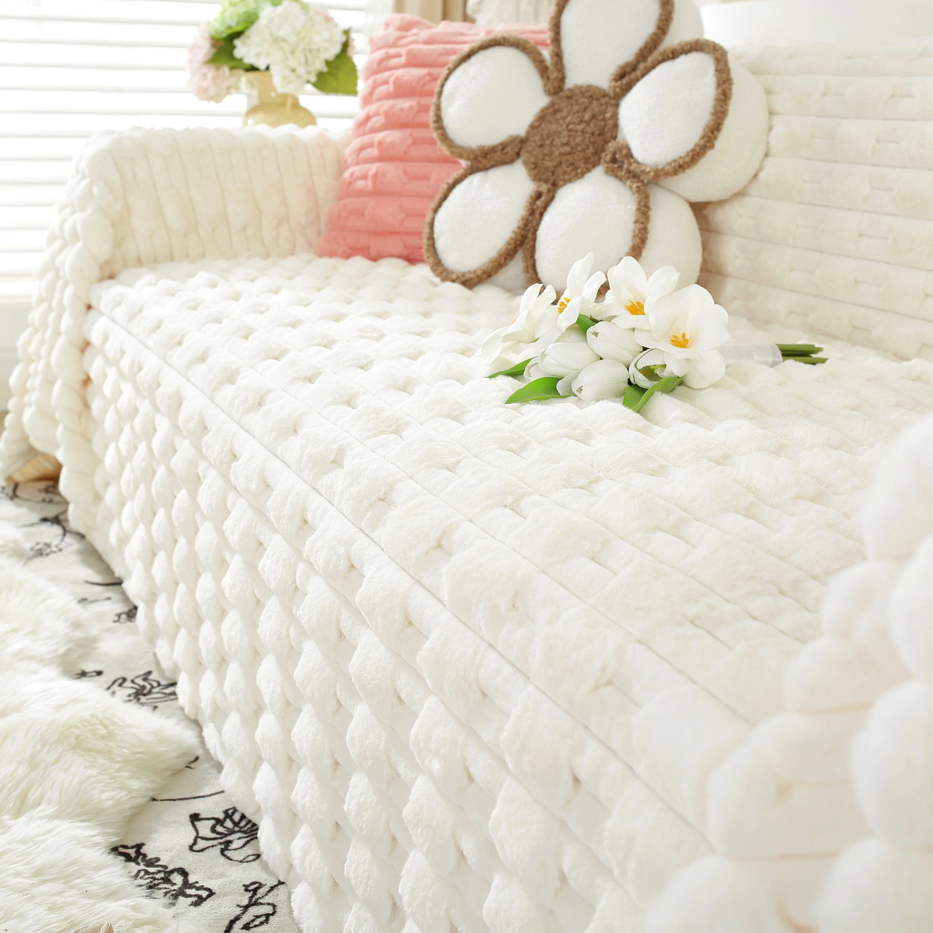 Fluffy Faux Fur Couch Cover Plush Sofa Throw, Warm & Stylish Sofa Protector - Image 58
