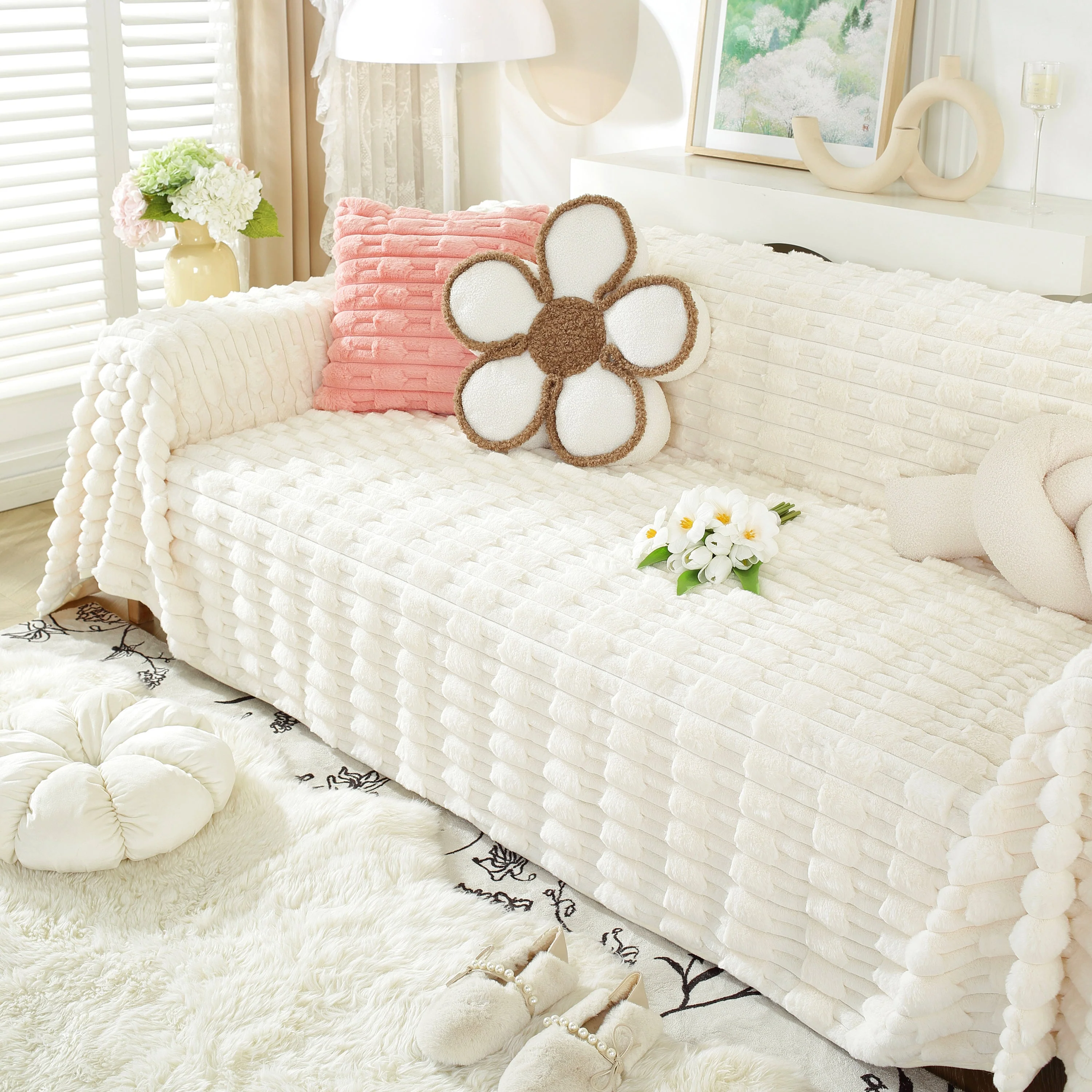 Fluffy Faux Fur Couch Cover Plush Sofa Throw, Warm & Stylish Sofa Protector - Image 59