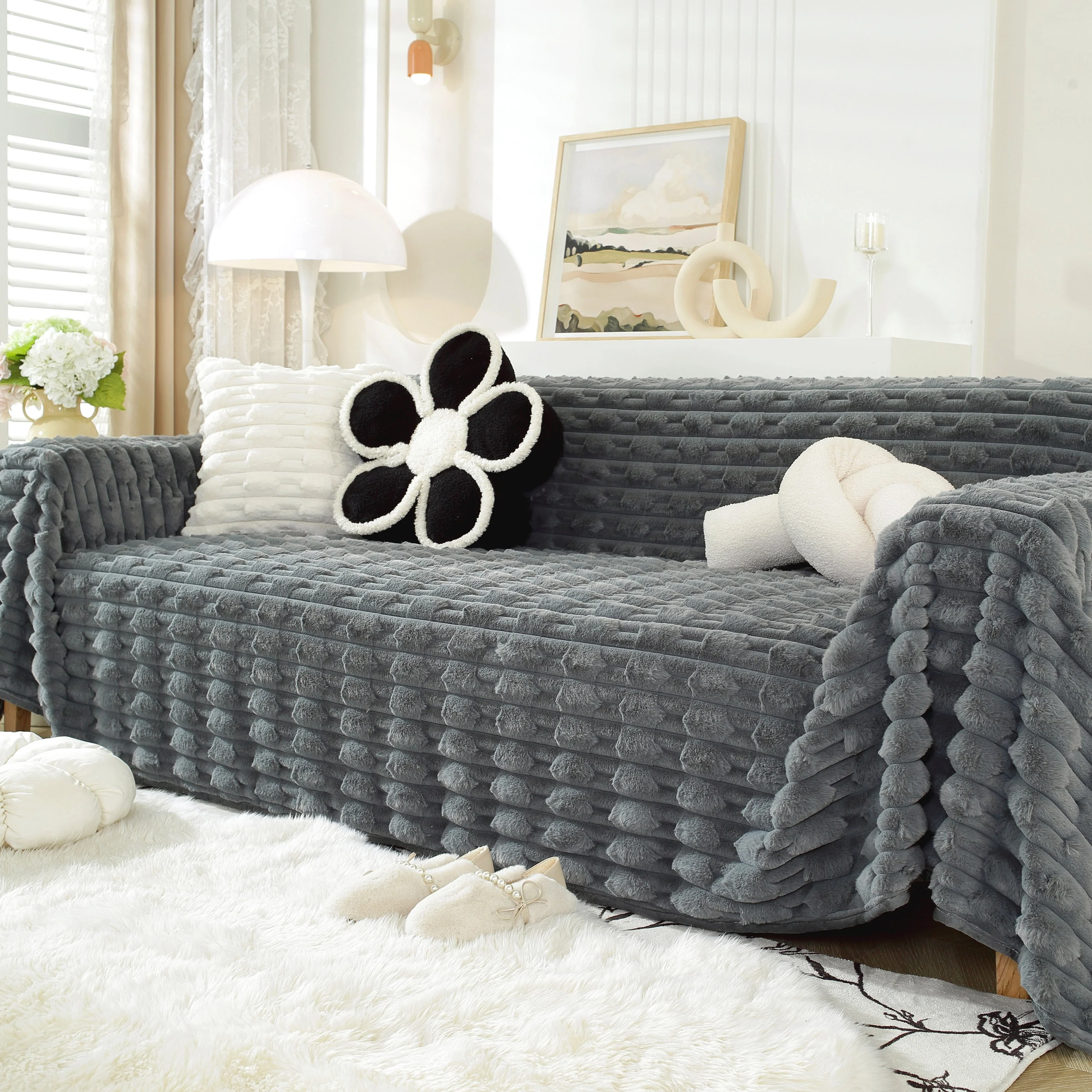 Fluffy Faux Fur Couch Cover Plush Sofa Throw, Warm & Stylish Sofa Protector - Image 62