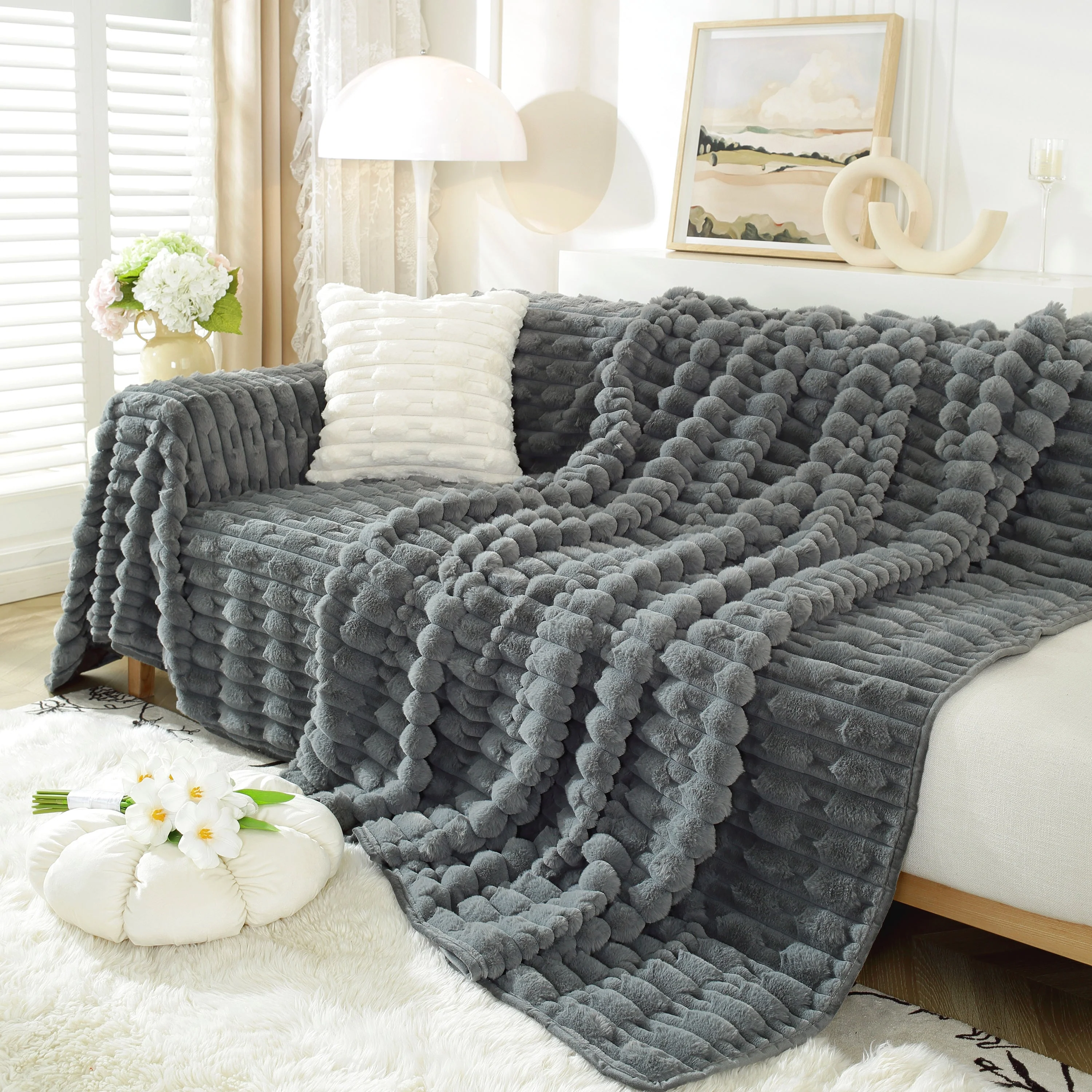 Fluffy Faux Fur Couch Cover Plush Sofa Throw, Warm & Stylish Sofa Protector - Image 63