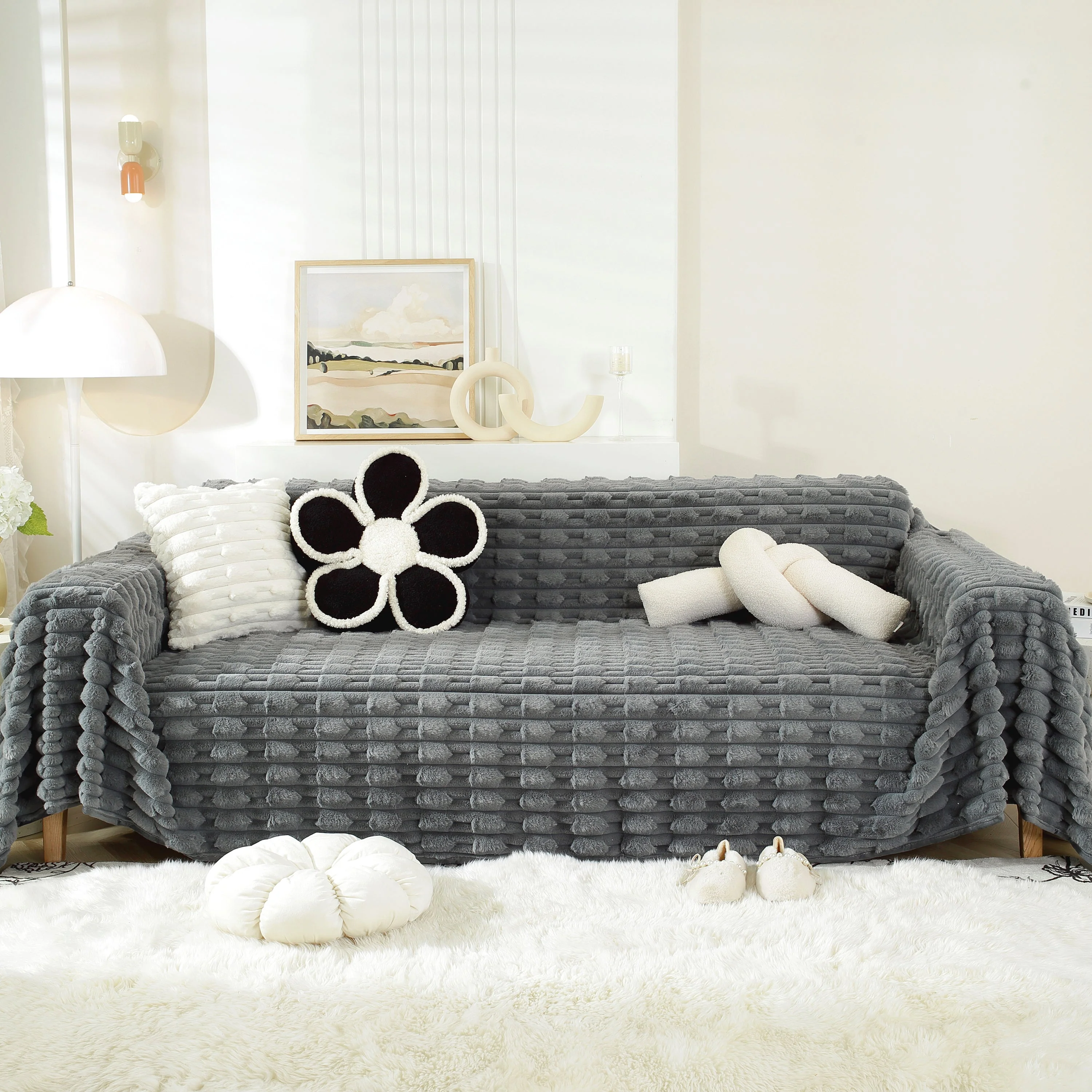 Fluffy Faux Fur Couch Cover Plush Sofa Throw, Warm & Stylish Sofa Protector - Image 66