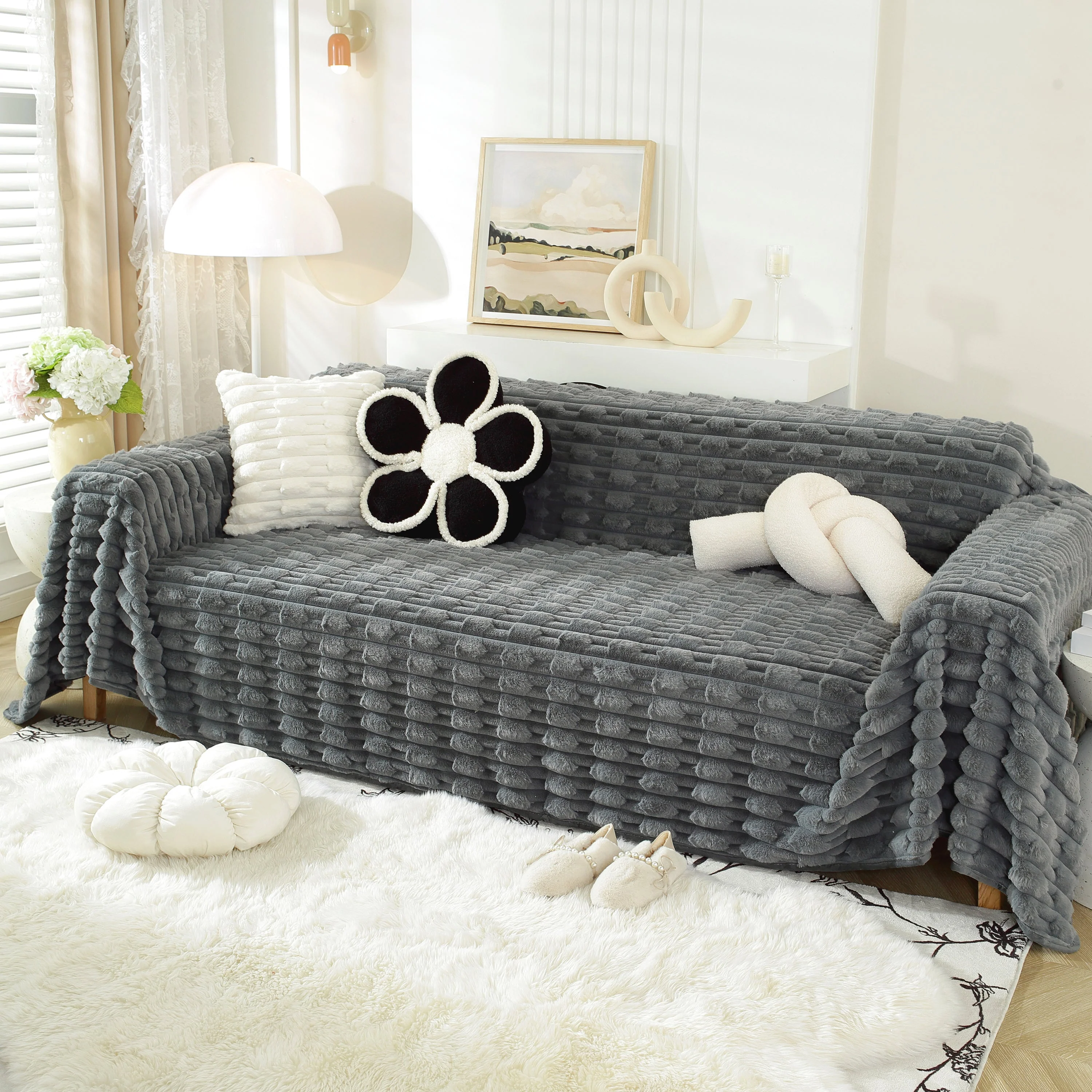 Fluffy Faux Fur Couch Cover Plush Sofa Throw, Warm & Stylish Sofa Protector - Image 67