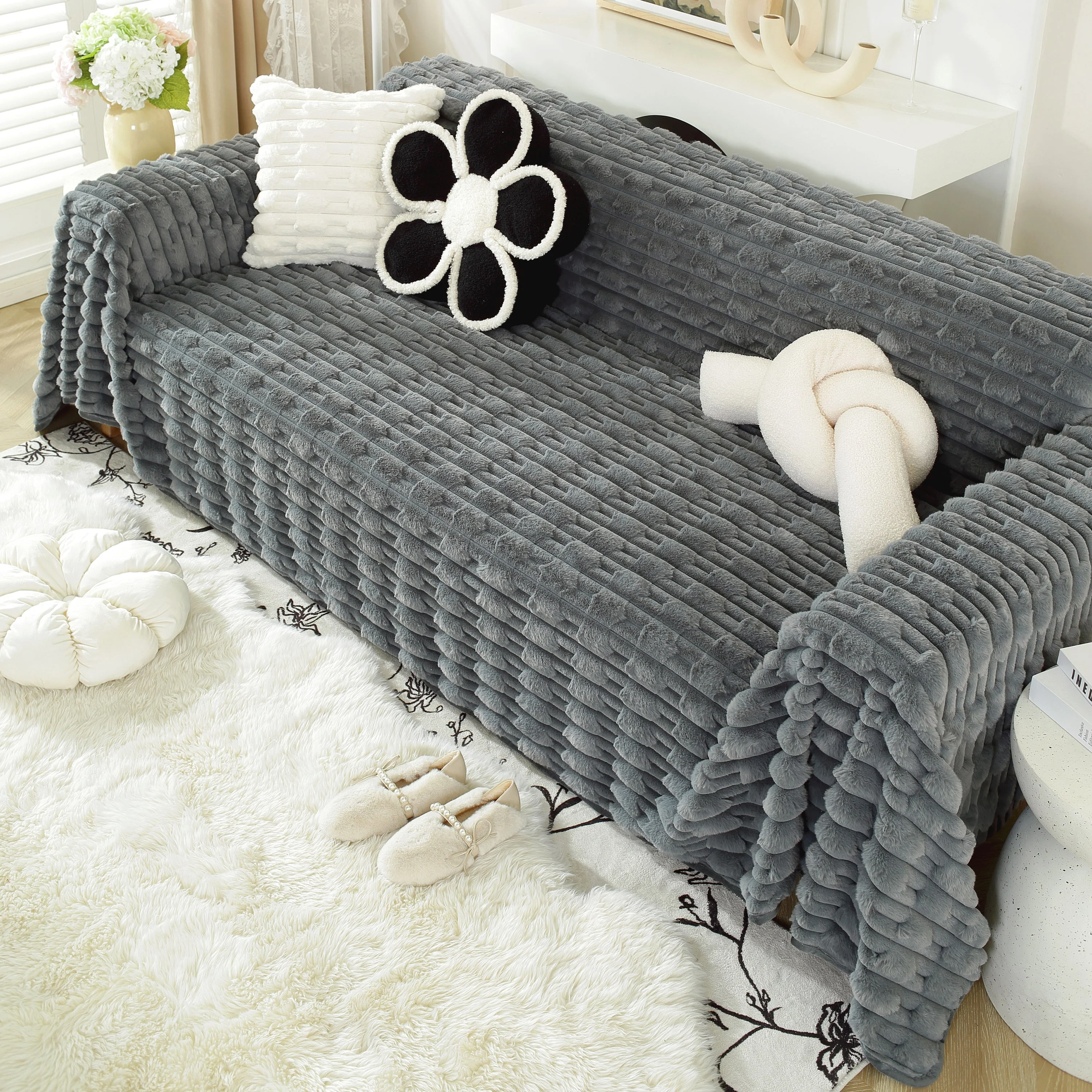 Fluffy Faux Fur Couch Cover Plush Sofa Throw, Warm & Stylish Sofa Protector - Image 68