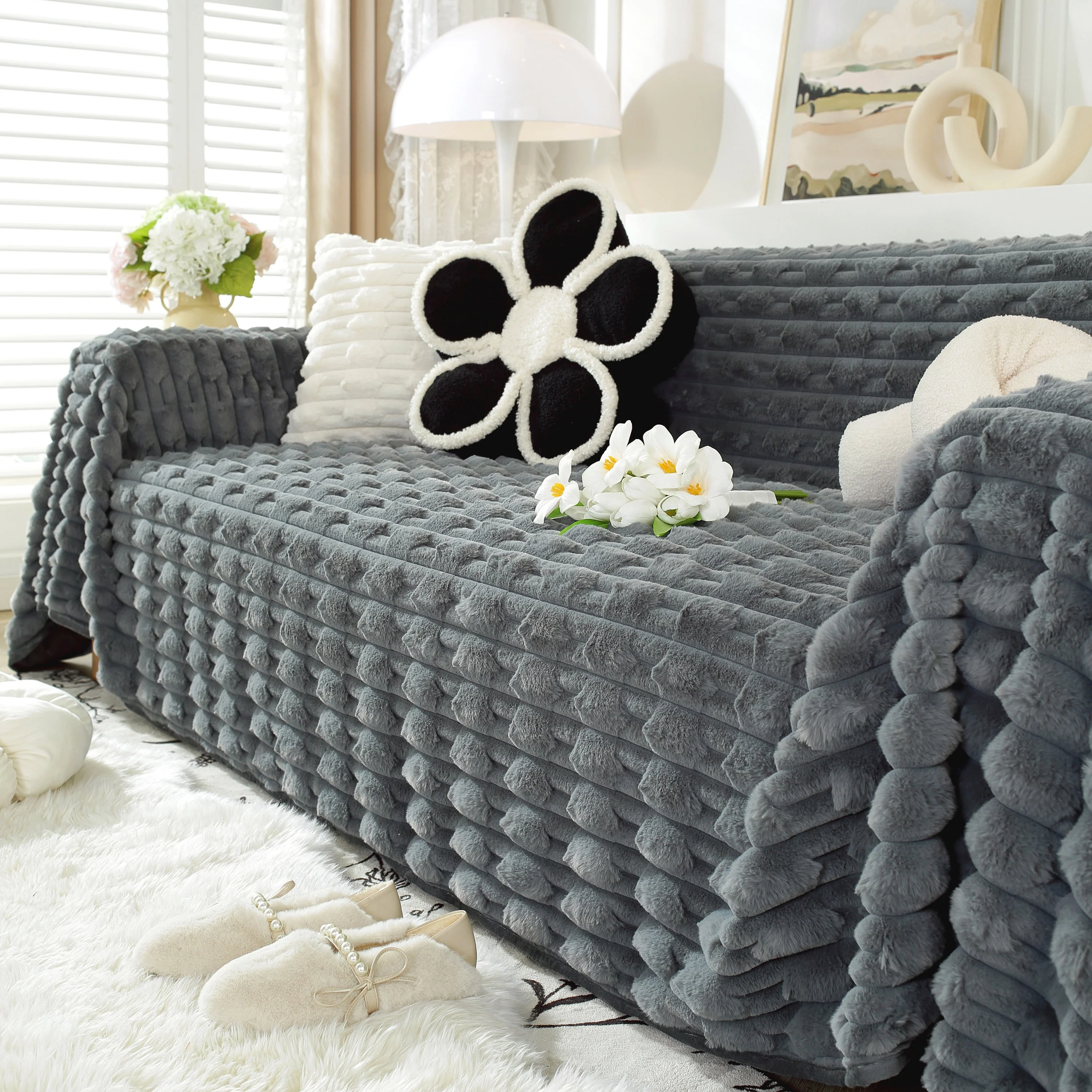 Fluffy Faux Fur Couch Cover Plush Sofa Throw, Warm & Stylish Sofa Protector - Image 69