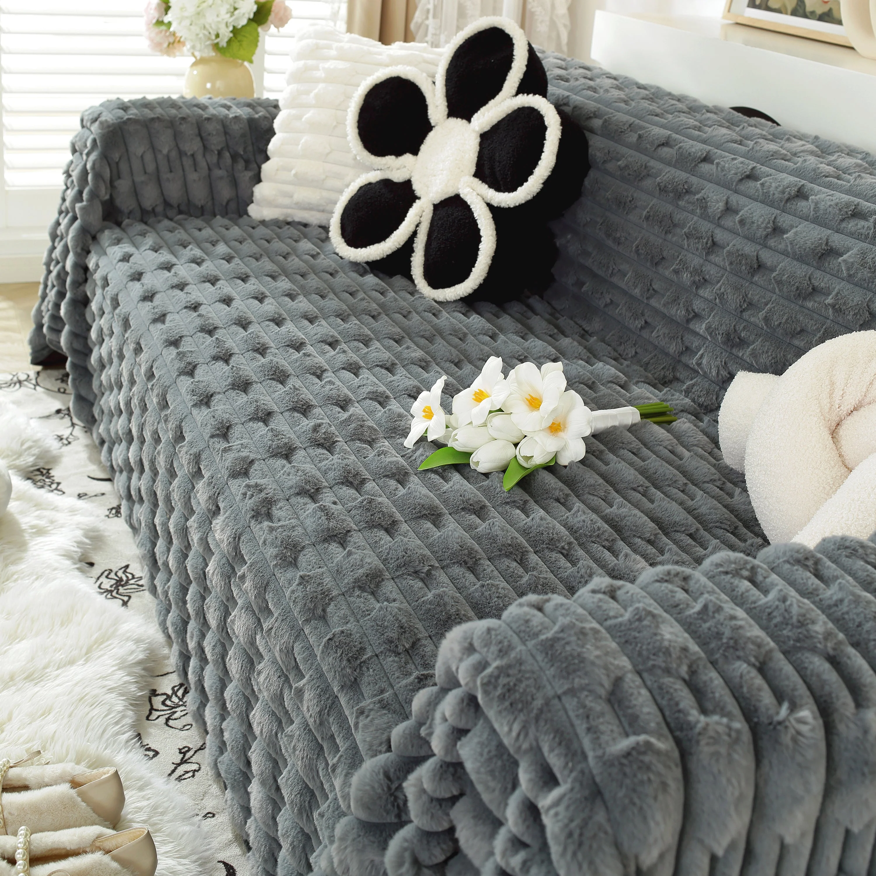 Fluffy Faux Fur Couch Cover Plush Sofa Throw, Warm & Stylish Sofa Protector - Image 70