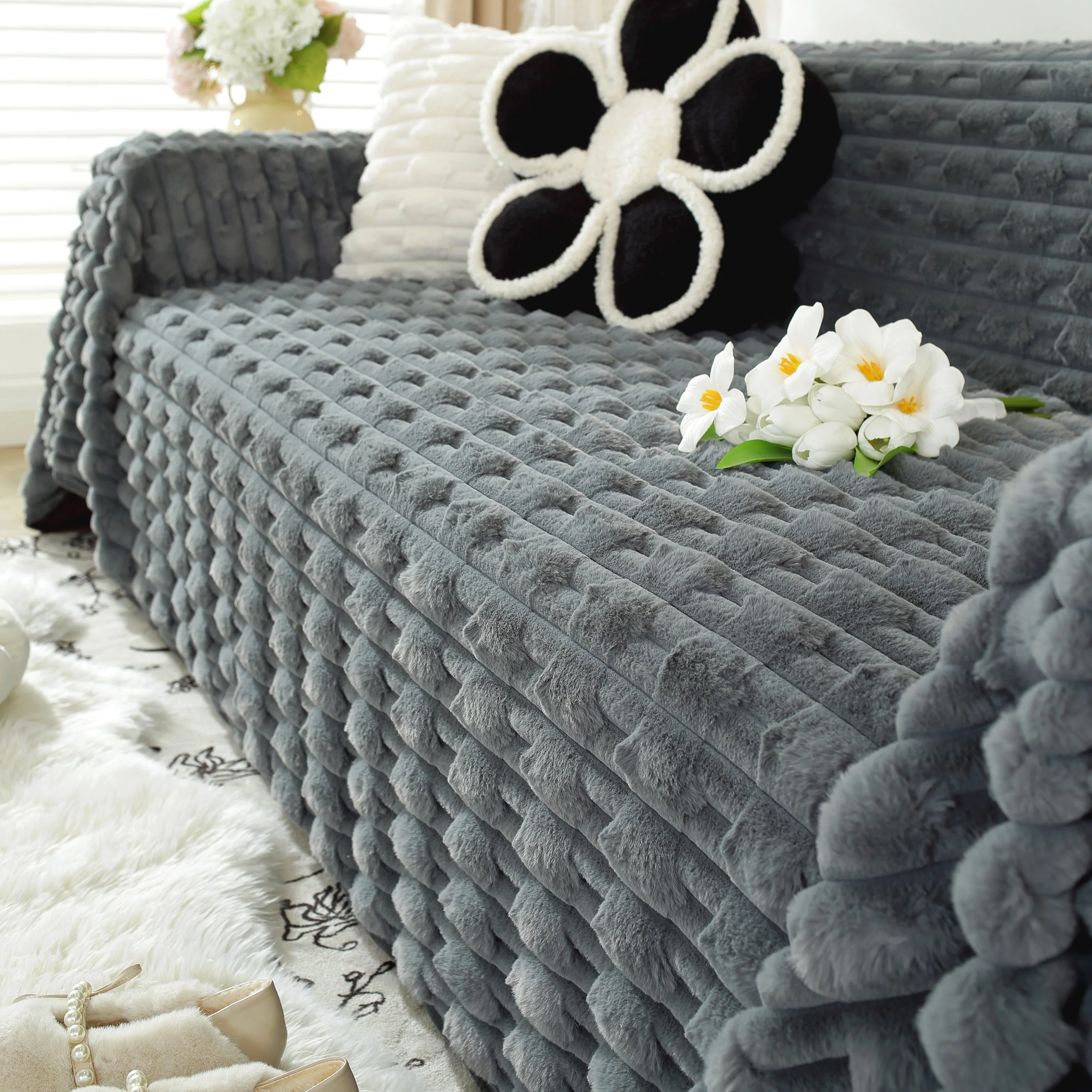 Fluffy Faux Fur Couch Cover Plush Sofa Throw, Warm & Stylish Sofa Protector - Image 71