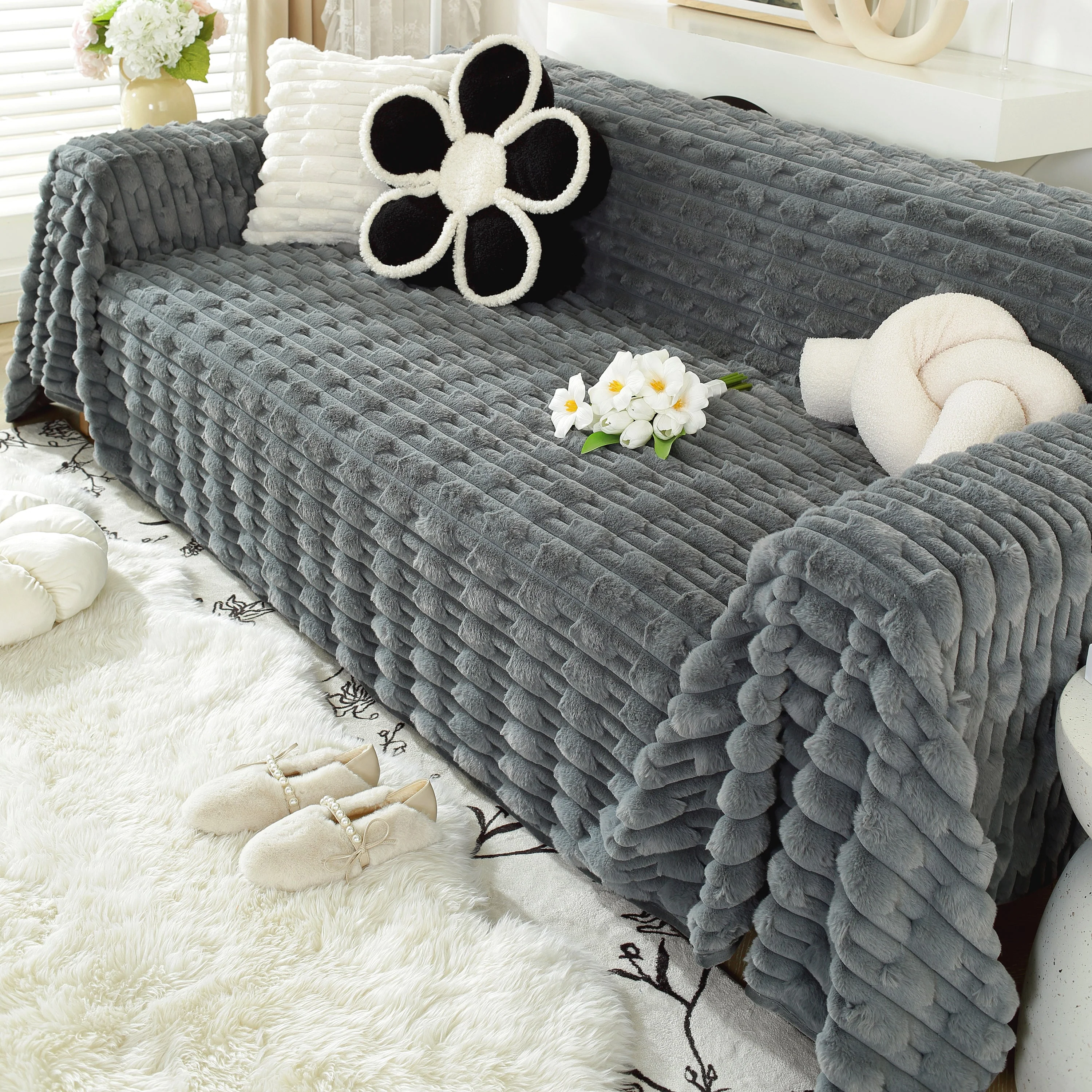 Fluffy Faux Fur Couch Cover Plush Sofa Throw, Warm & Stylish Sofa Protector - Image 72