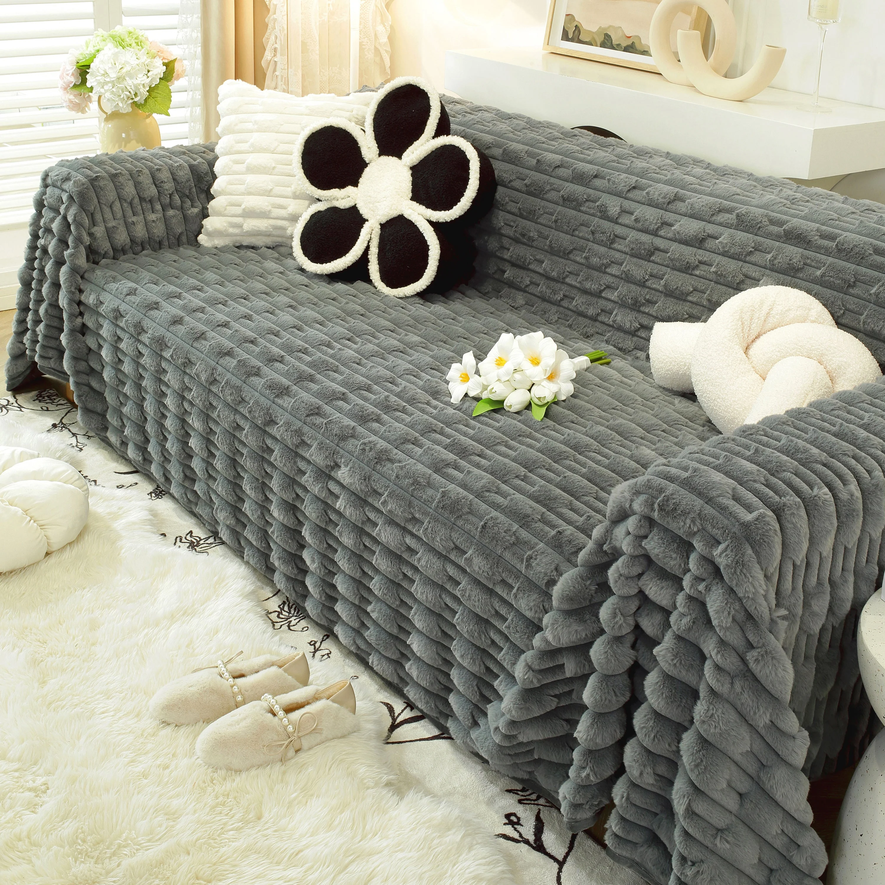 Fluffy Faux Fur Couch Cover Plush Sofa Throw, Warm & Stylish Sofa Protector - Image 73