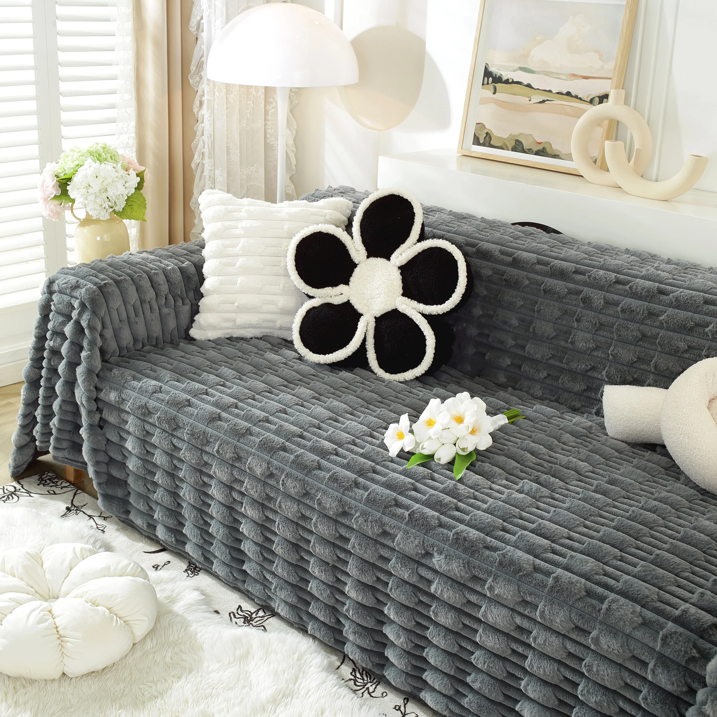 Fluffy Faux Fur Couch Cover Plush Sofa Throw, Warm & Stylish Sofa Protector - Image 74