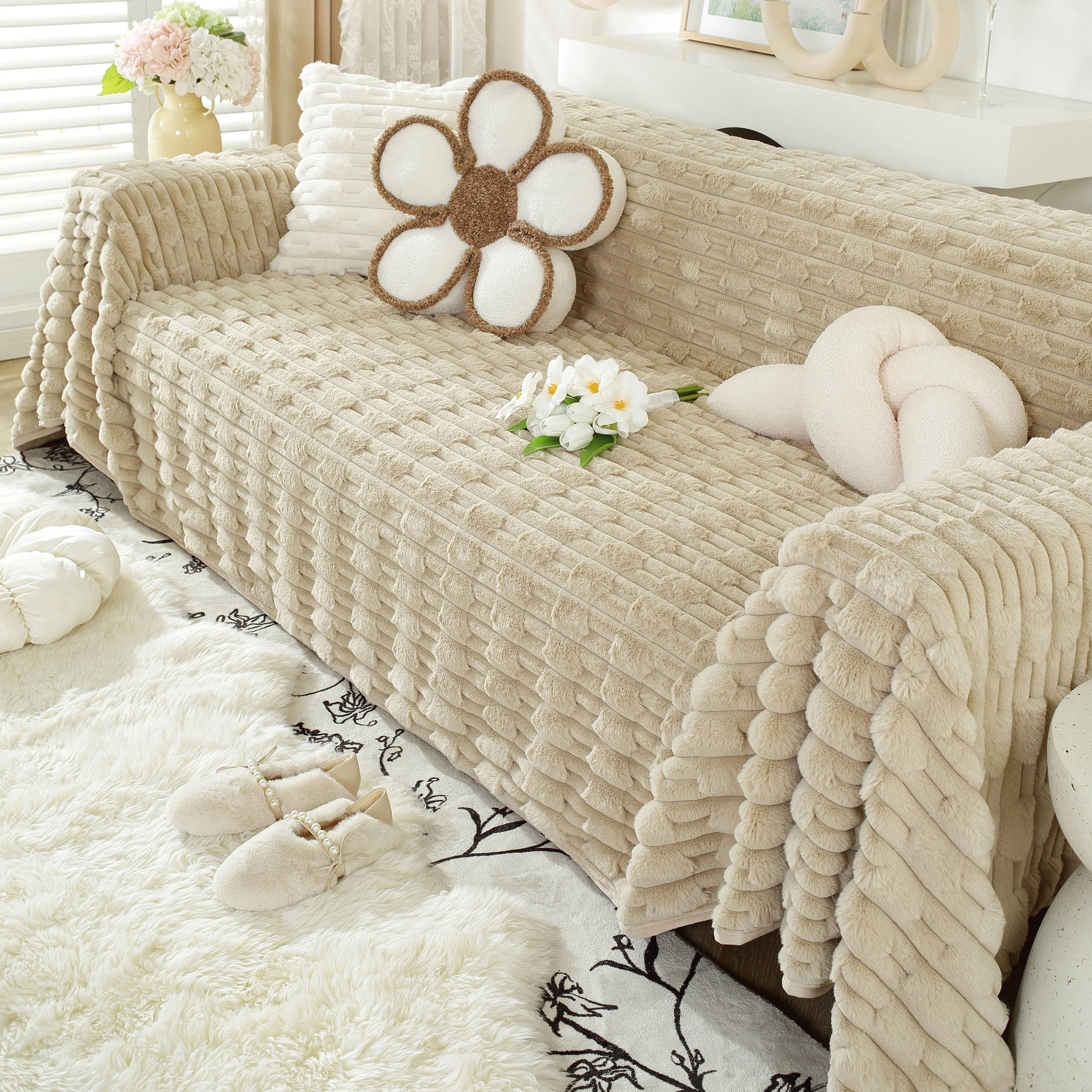 Fluffy Faux Fur Couch Cover Plush Sofa Throw, Warm & Stylish Sofa Protector - Image 9