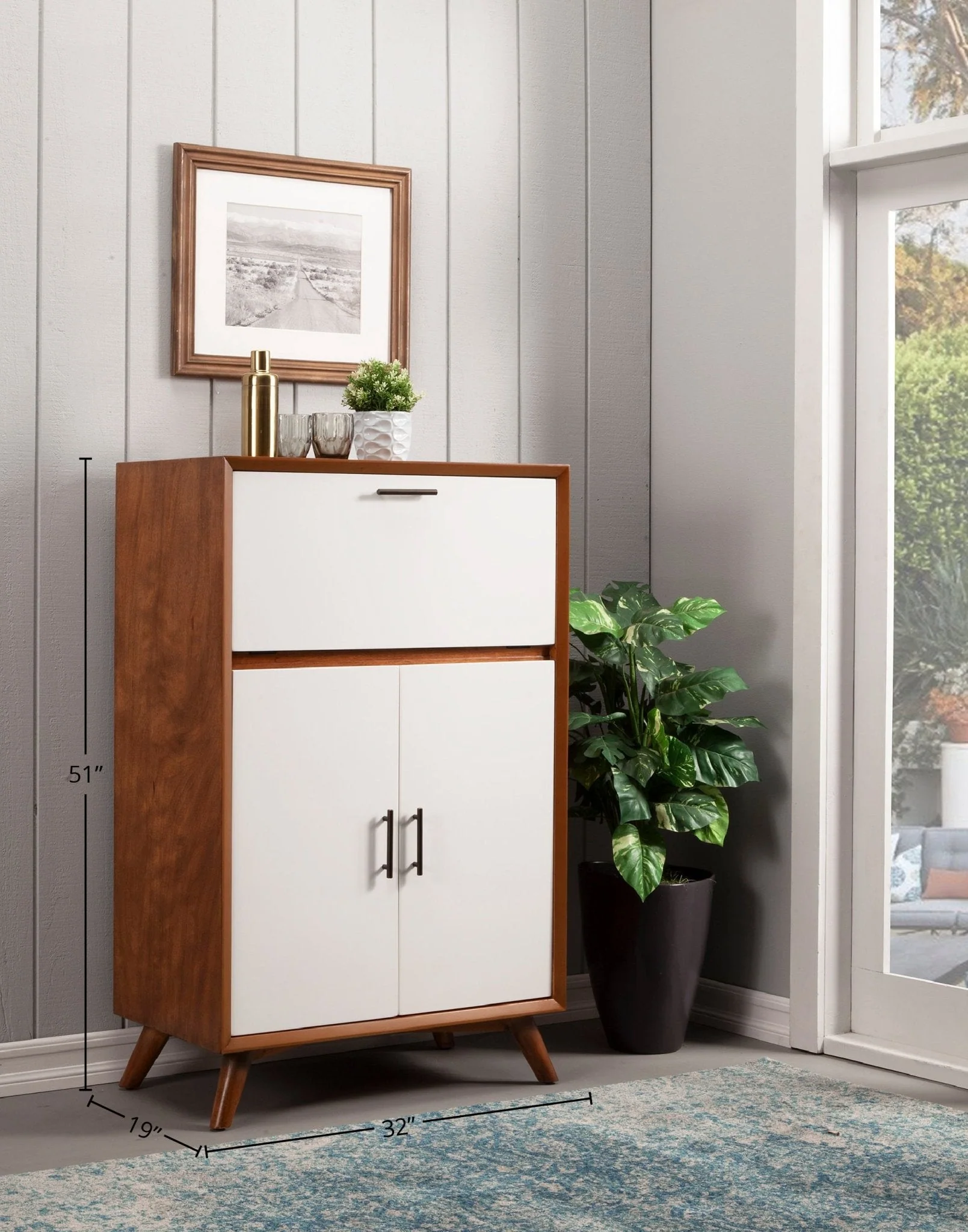 Flynn Large Bar Cabinet, Chestnut/White - Image 9