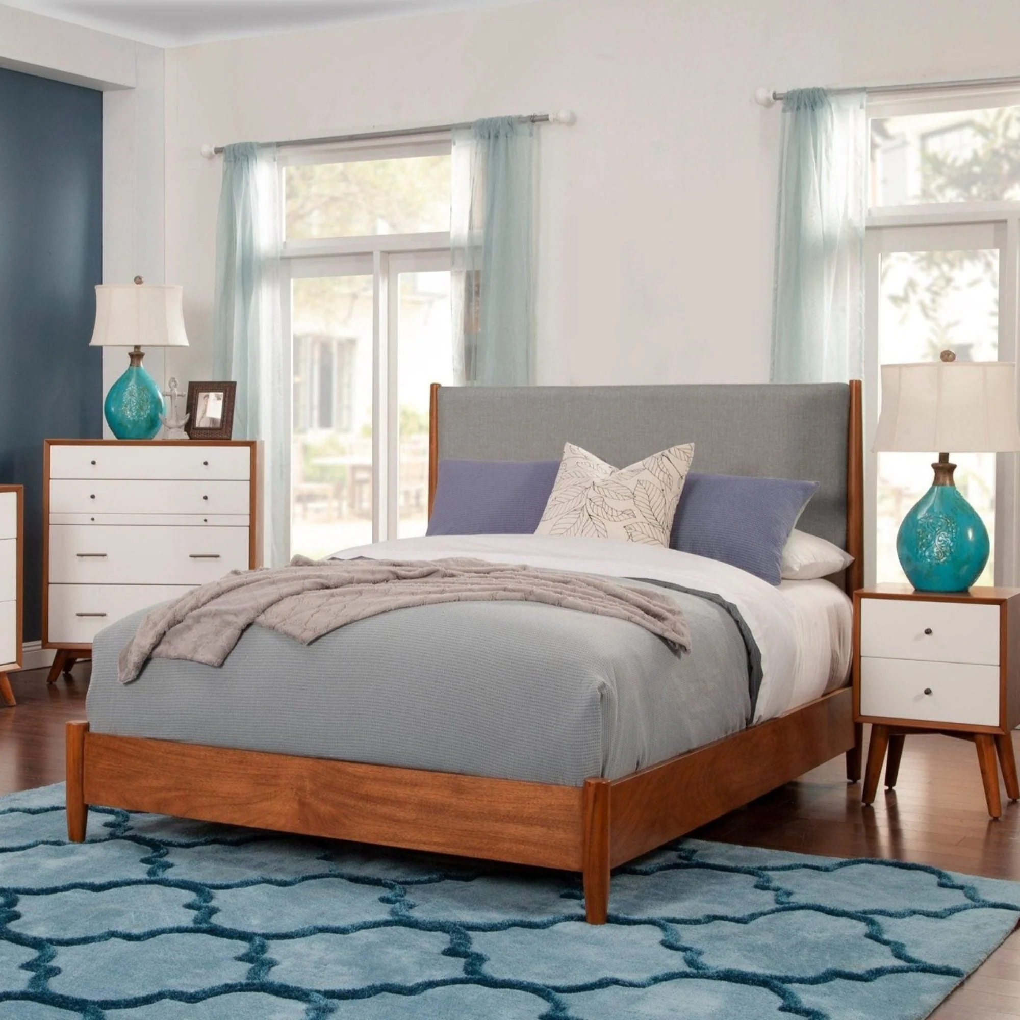 Flynn Panel Bed, Chestnut/Grey - Image 2
