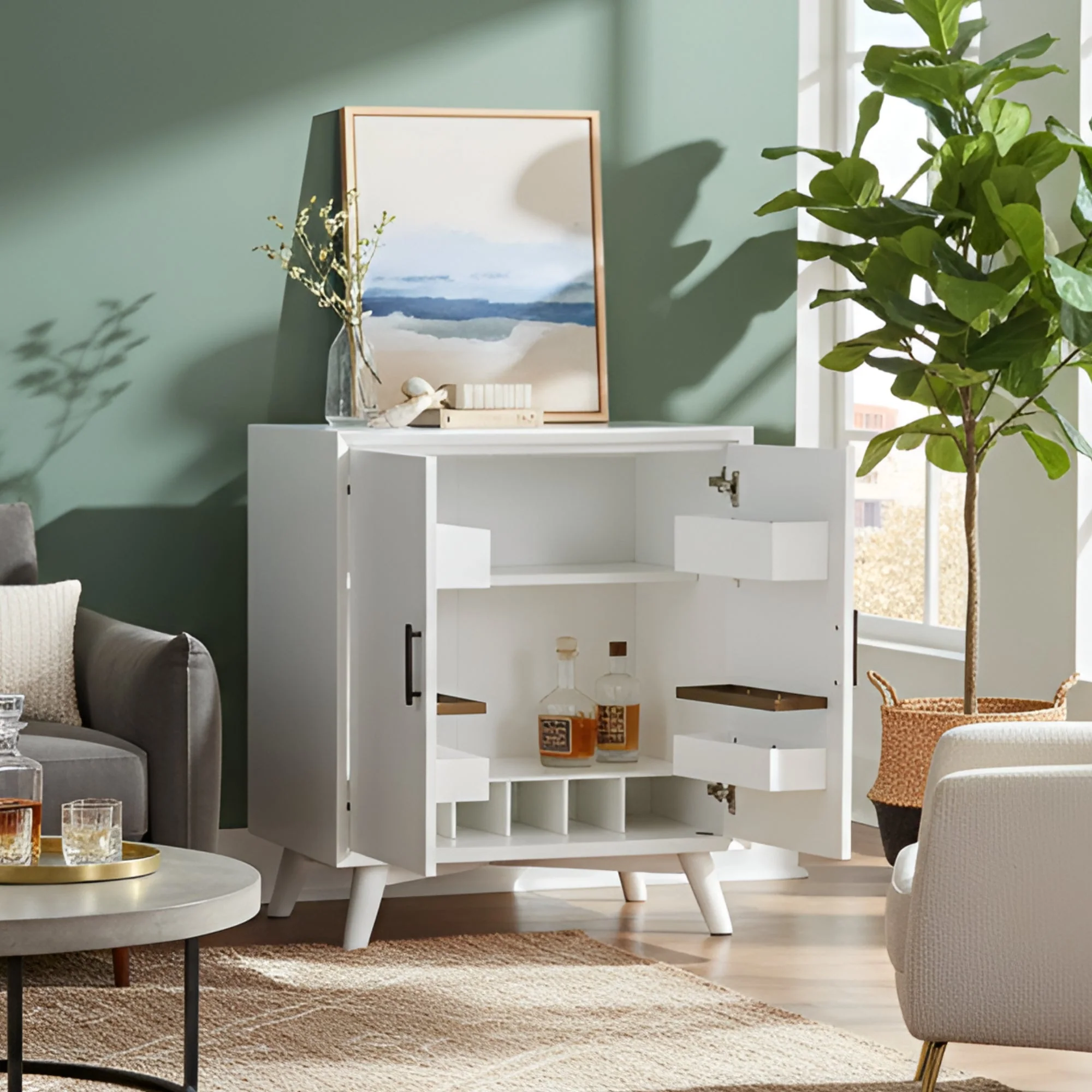 Flynn Small Bar Cabinet, White - Image 2
