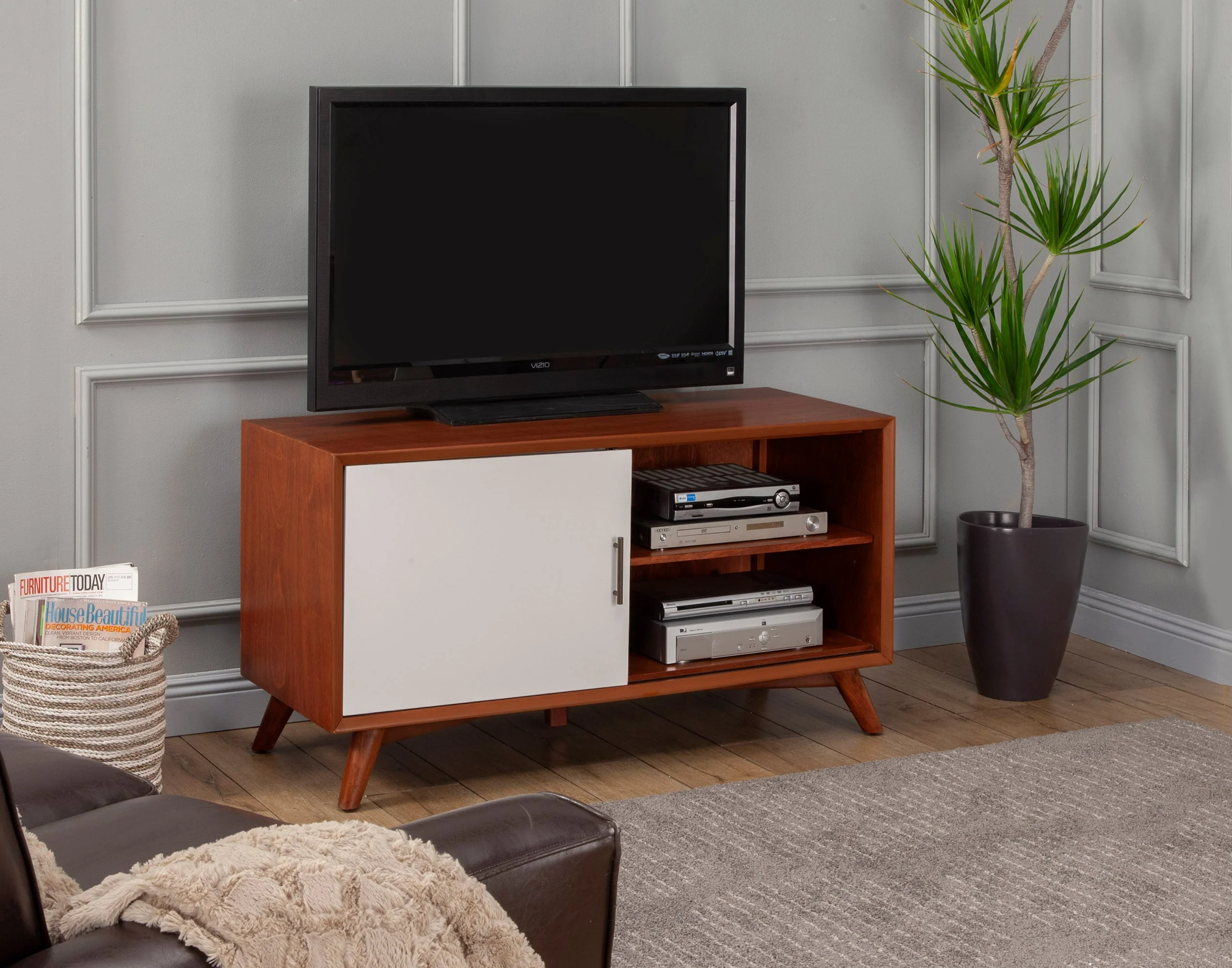 Flynn Small TV Console, Chestnut/White - Image 2