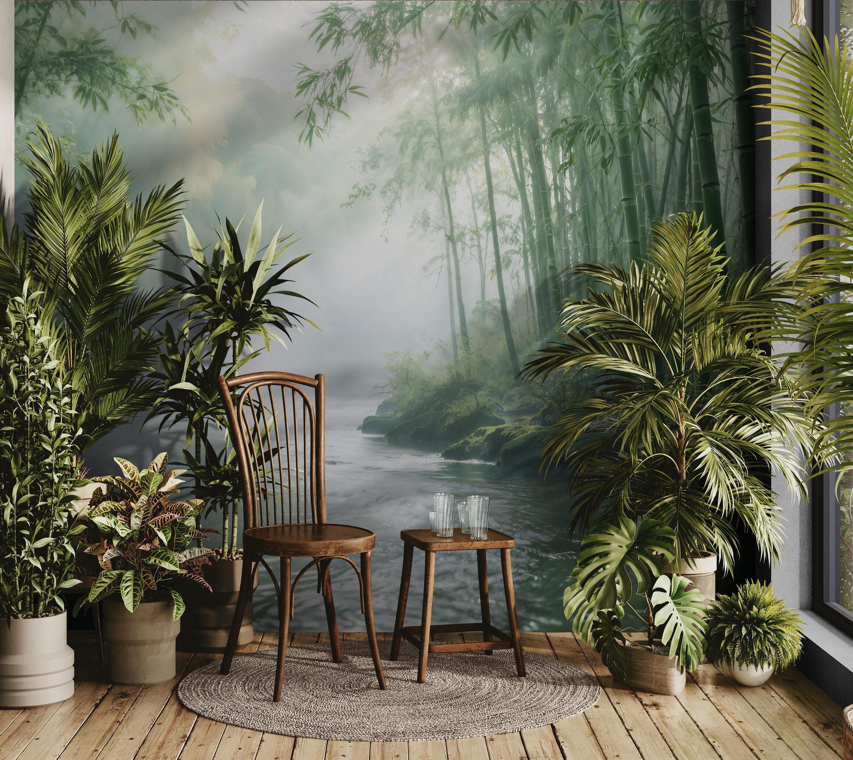Foggy Bamboo Forest River Wallpaper Mural. #6986 - Image 6