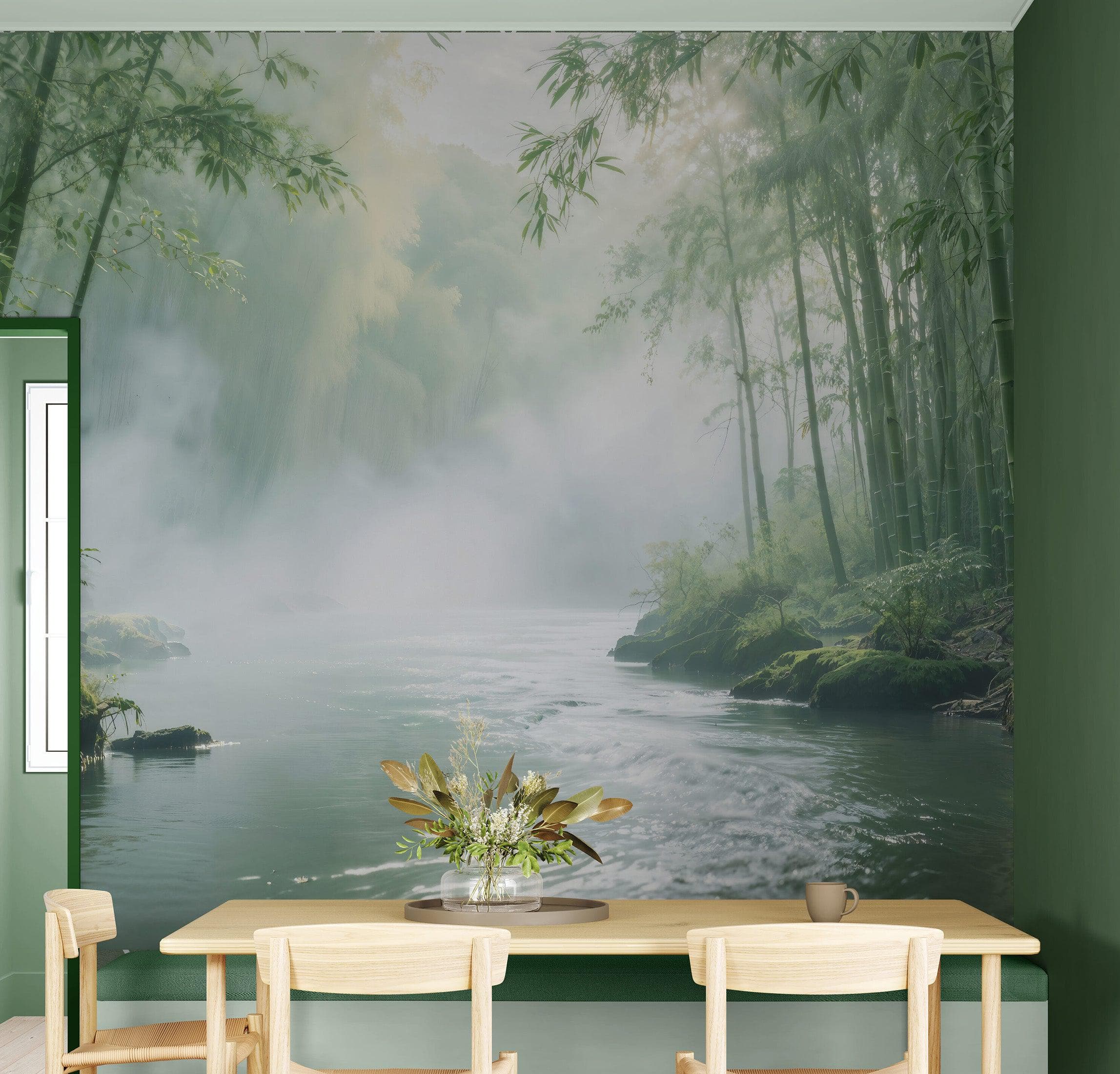 Foggy Bamboo Forest River Wallpaper Mural. #6986 - Image 7