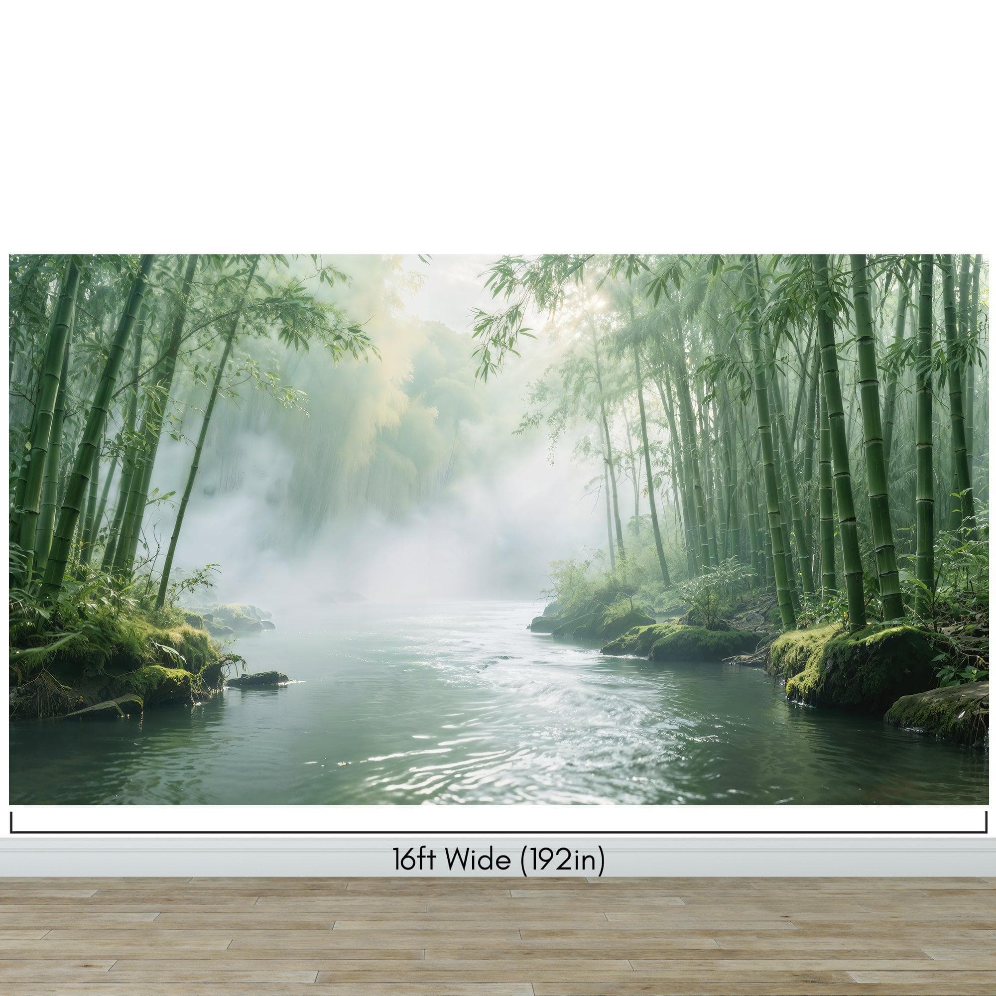 Foggy Bamboo Forest River Wallpaper Mural. #6986 - Image 9
