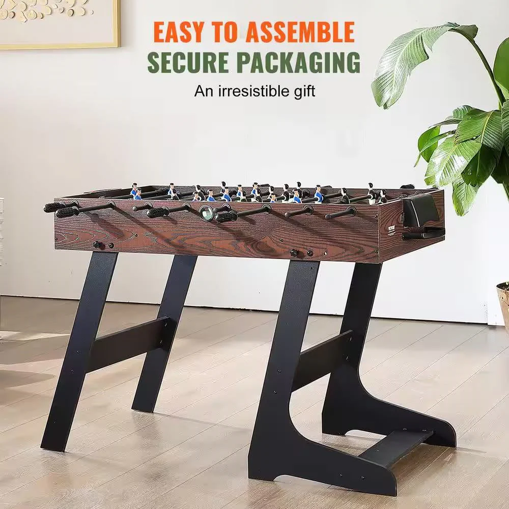 Foldable Foosball Table with 2 Balls in Walnut Wood Finish - Standard Size - Image 3