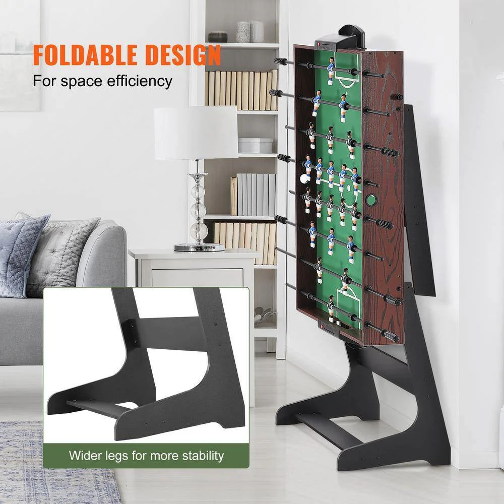 Foldable Foosball Table with 2 Balls in Walnut Wood Finish - Standard Size - Image 4