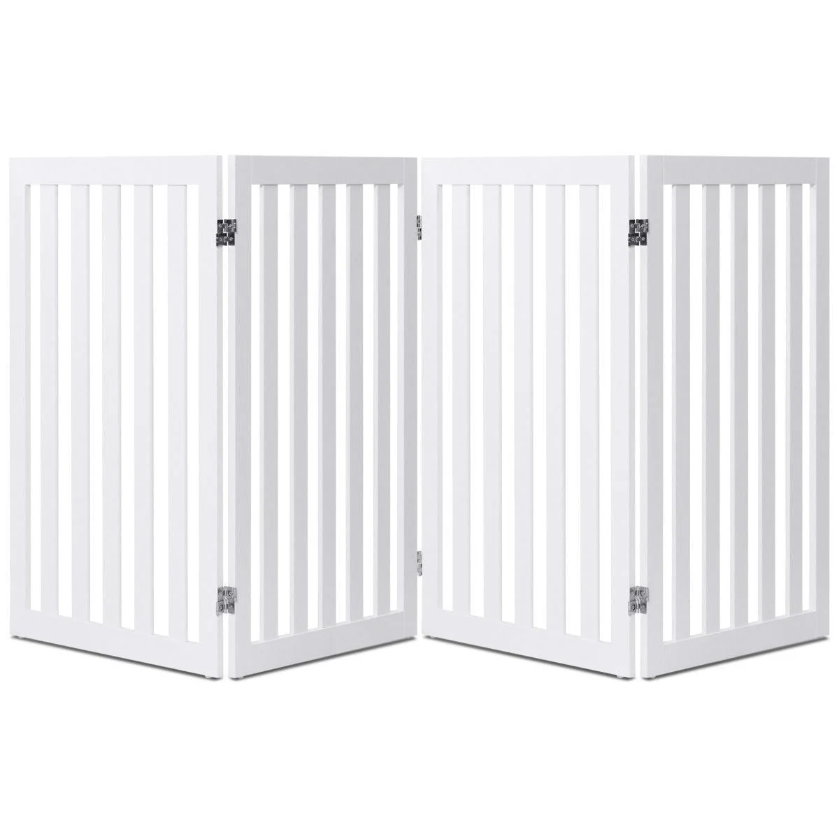 Folding 4-Panel Dog Gate Pet Fence in White Wood Finish - Image 2