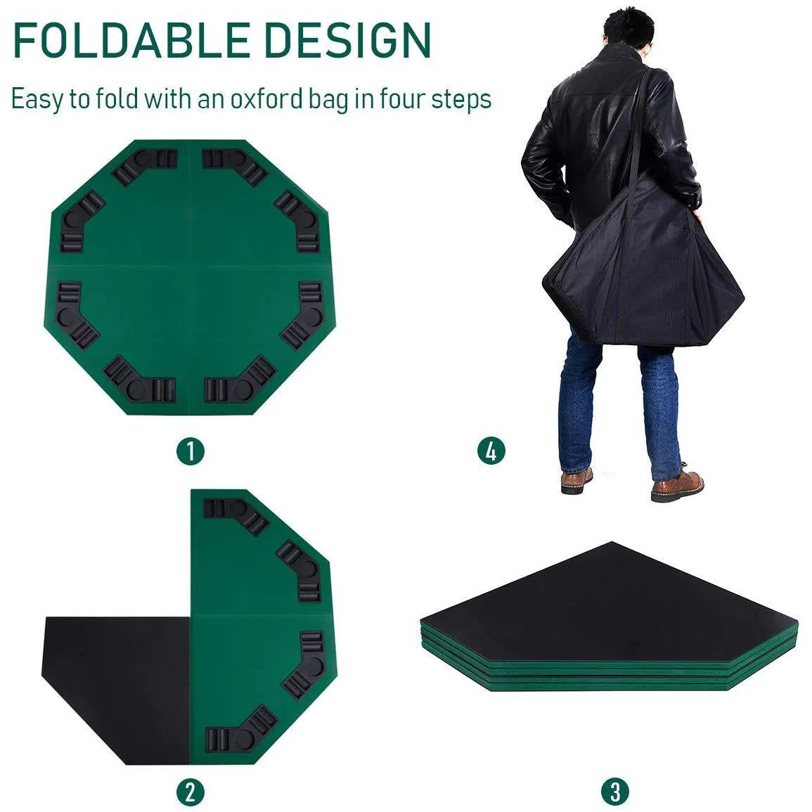 Folding 48-inch Octagon 8 Player Poker Table Top with Carry Case - Image 2