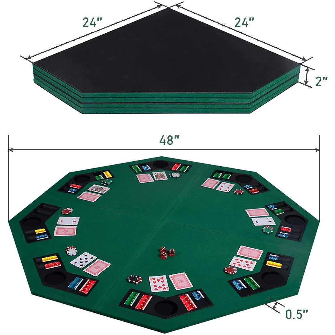 Folding 48-inch Octagon 8 Player Poker Table Top with Carry Case - Image 3