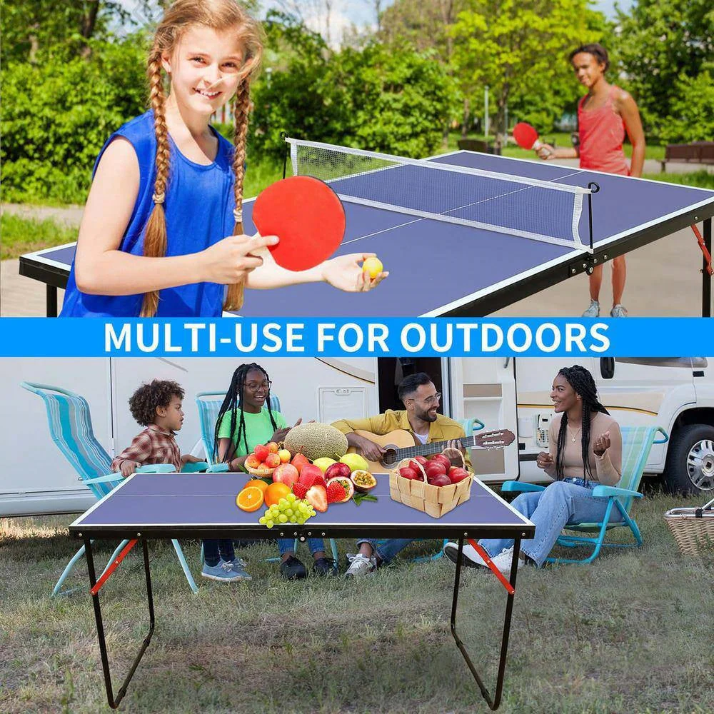 Folding 54-inch Blue Ping Pong Table Tennis Table Set with Net 2 and Paddles - Image 2