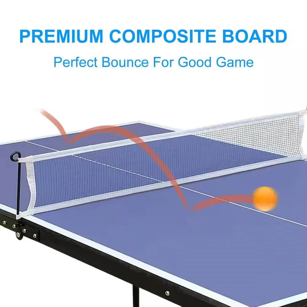Folding 54-inch Blue Ping Pong Table Tennis Table Set with Net 2 and Paddles - Image 3