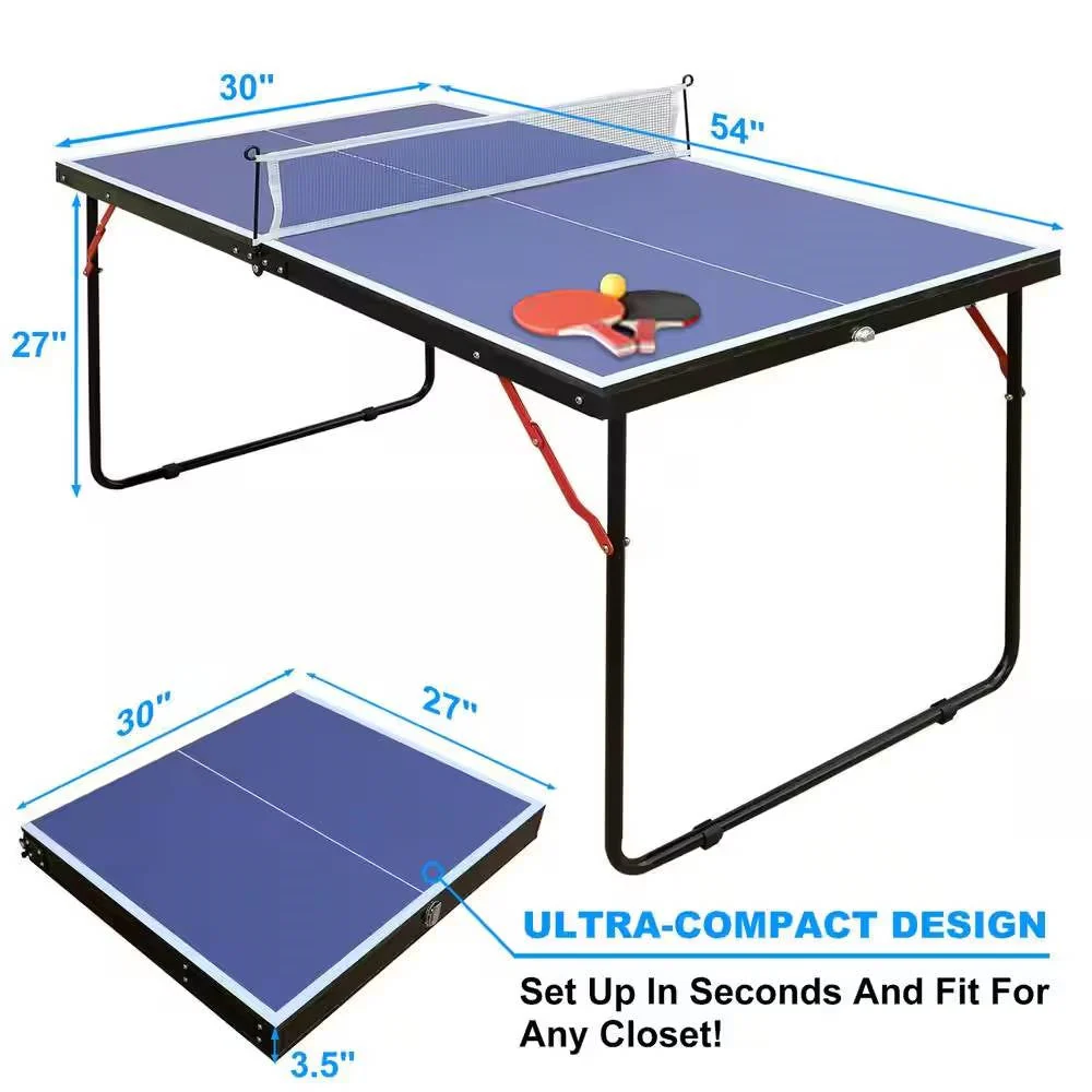 Folding 54-inch Blue Ping Pong Table Tennis Table Set with Net 2 and Paddles - Image 4