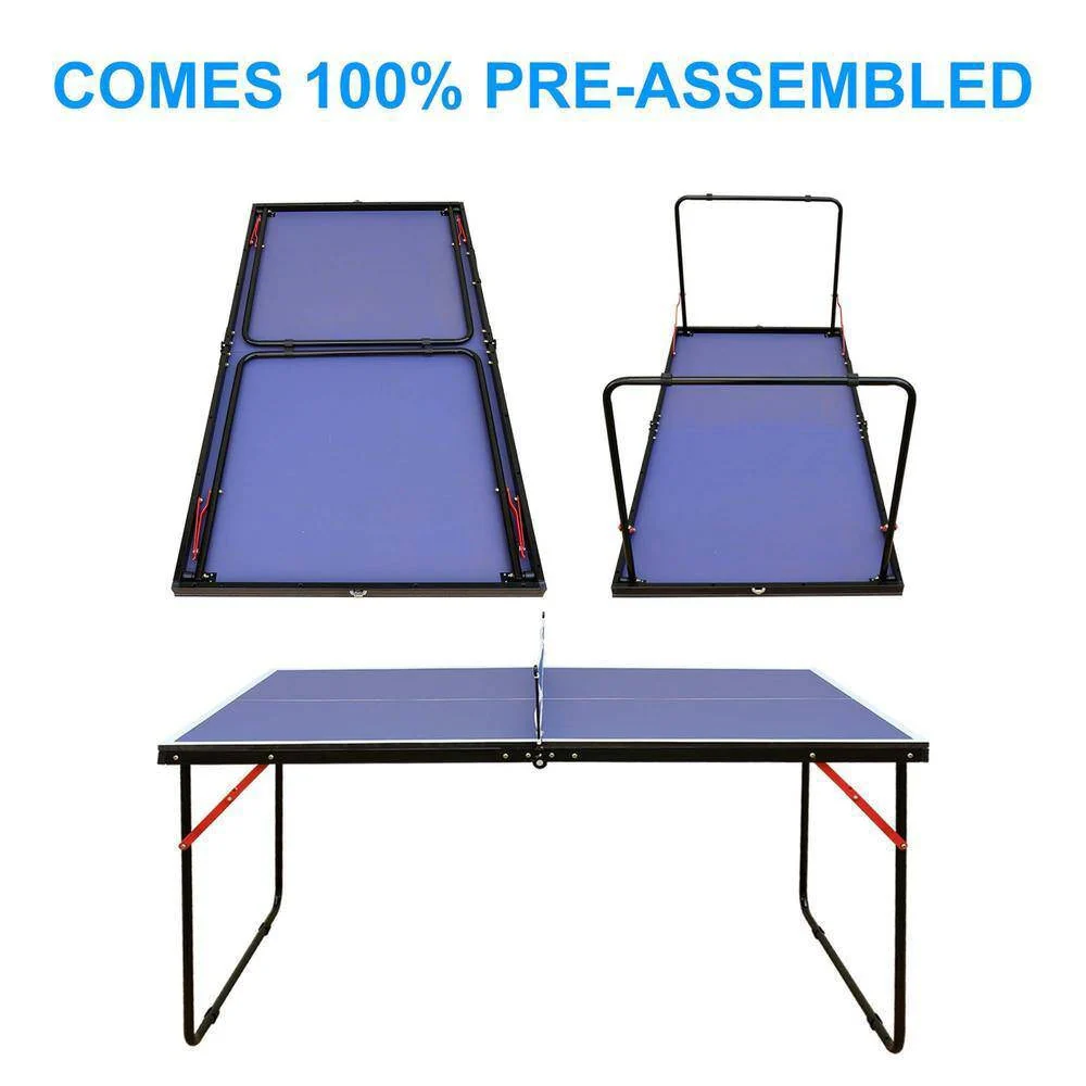 Folding 54-inch Blue Ping Pong Table Tennis Table Set with Net 2 and Paddles - Image 5