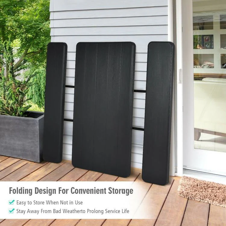 Folding Picnic Table with 2 Benches Outdoor Patio Dining Set in Black - Image 4