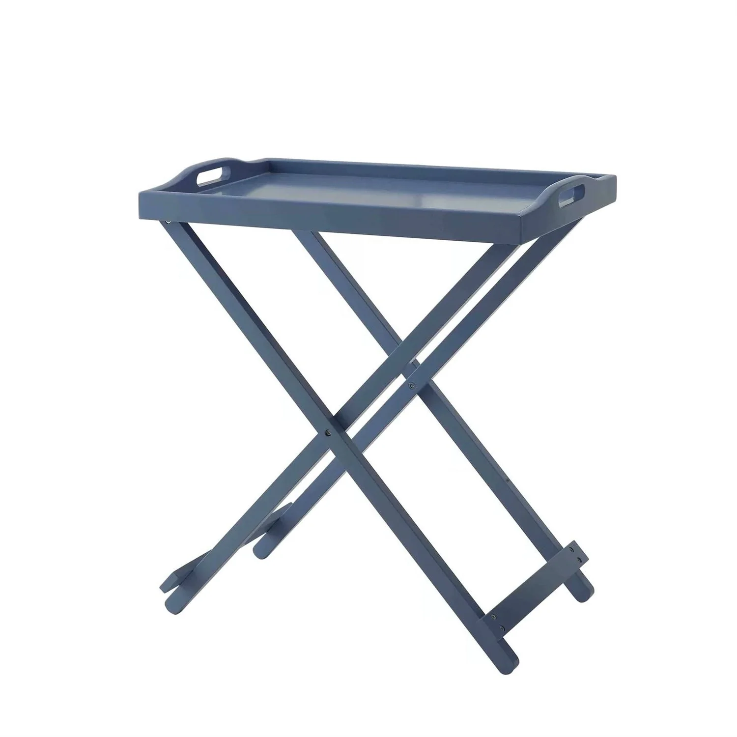 Folding TV Tray Bedside Table in Blue Wood Finish - Image 2