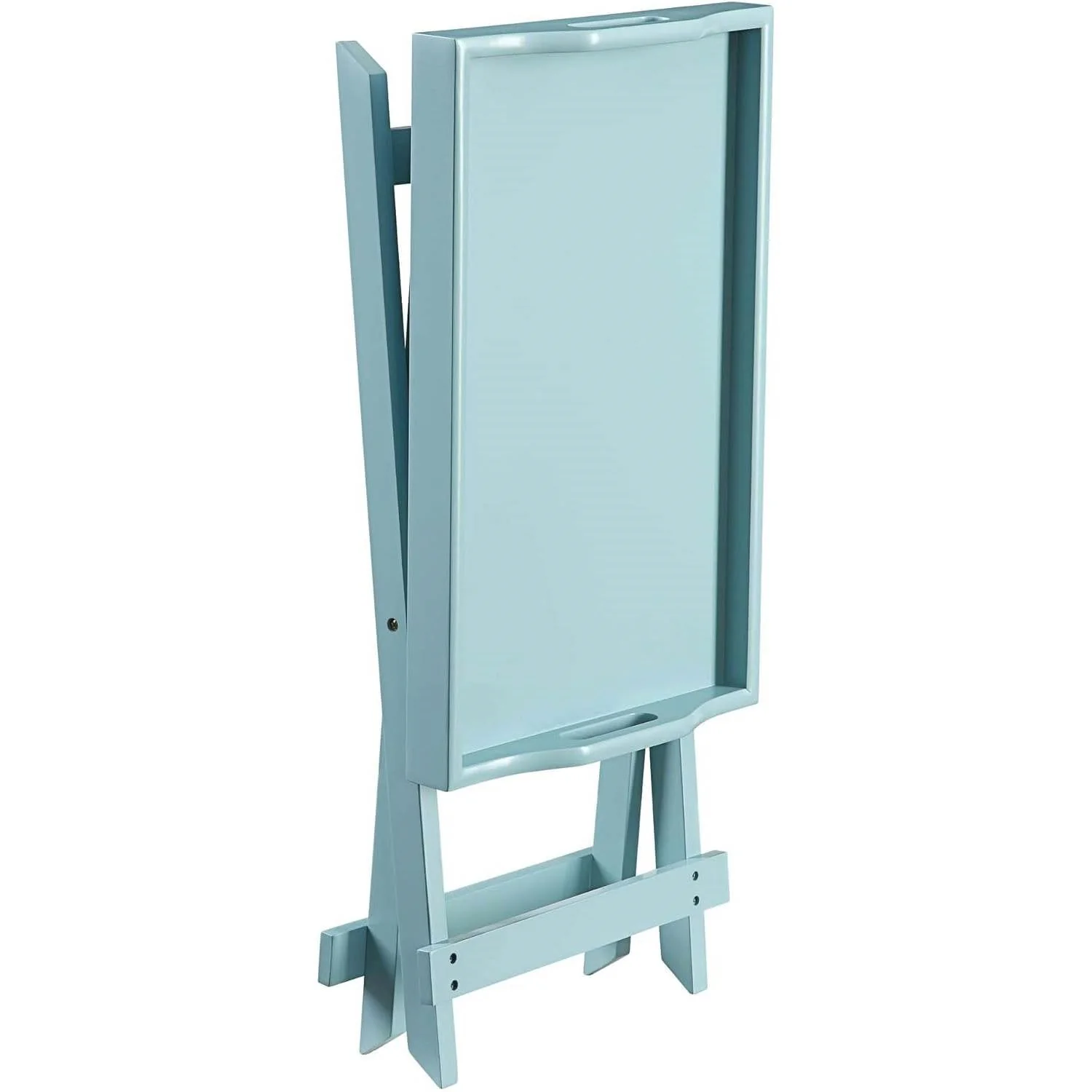 Folding TV Tray Bedside Table in Light Blue Teal Turquoise Seafoam Wood Finish - Image 4