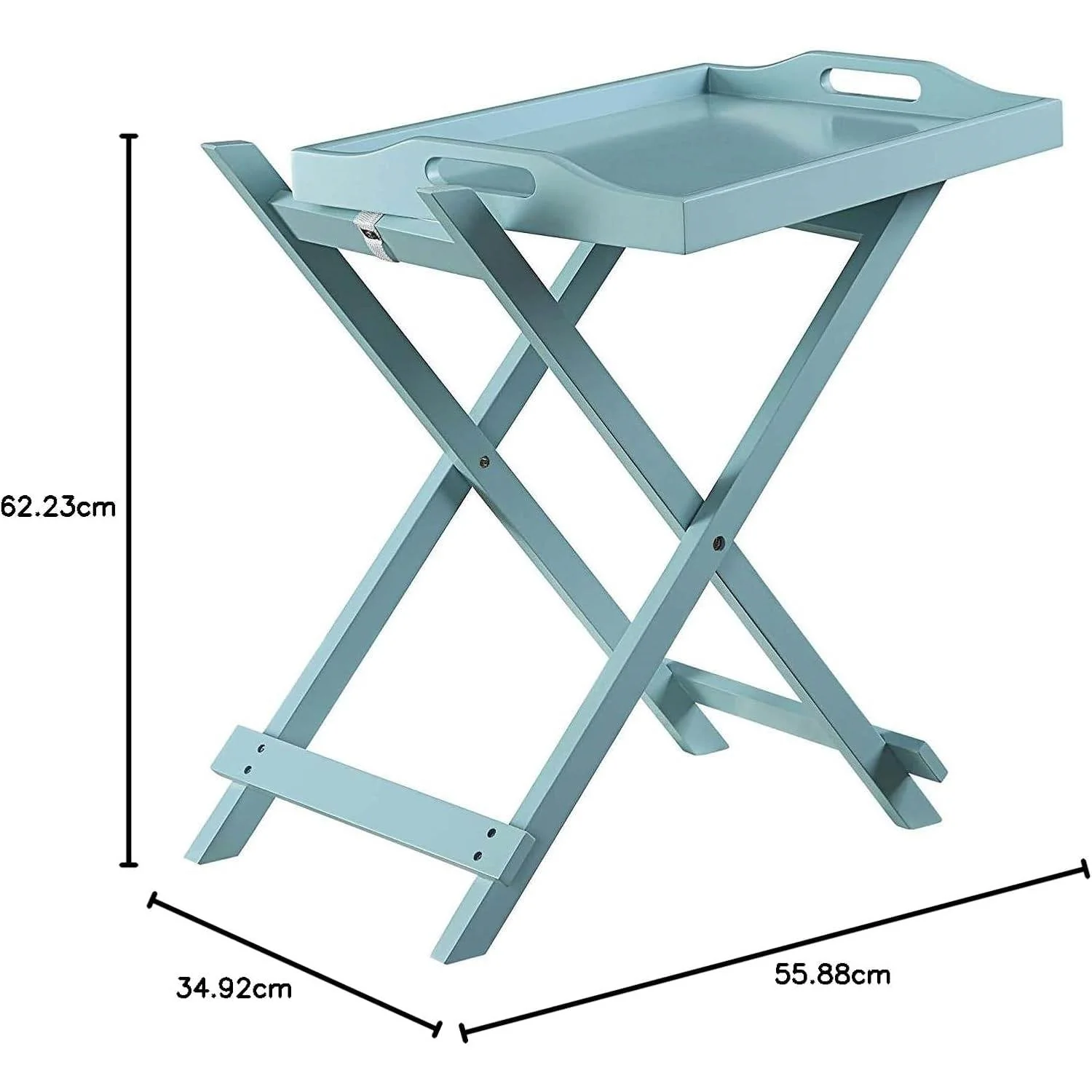 Folding TV Tray Bedside Table in Light Blue Teal Turquoise Seafoam Wood Finish - Image 5