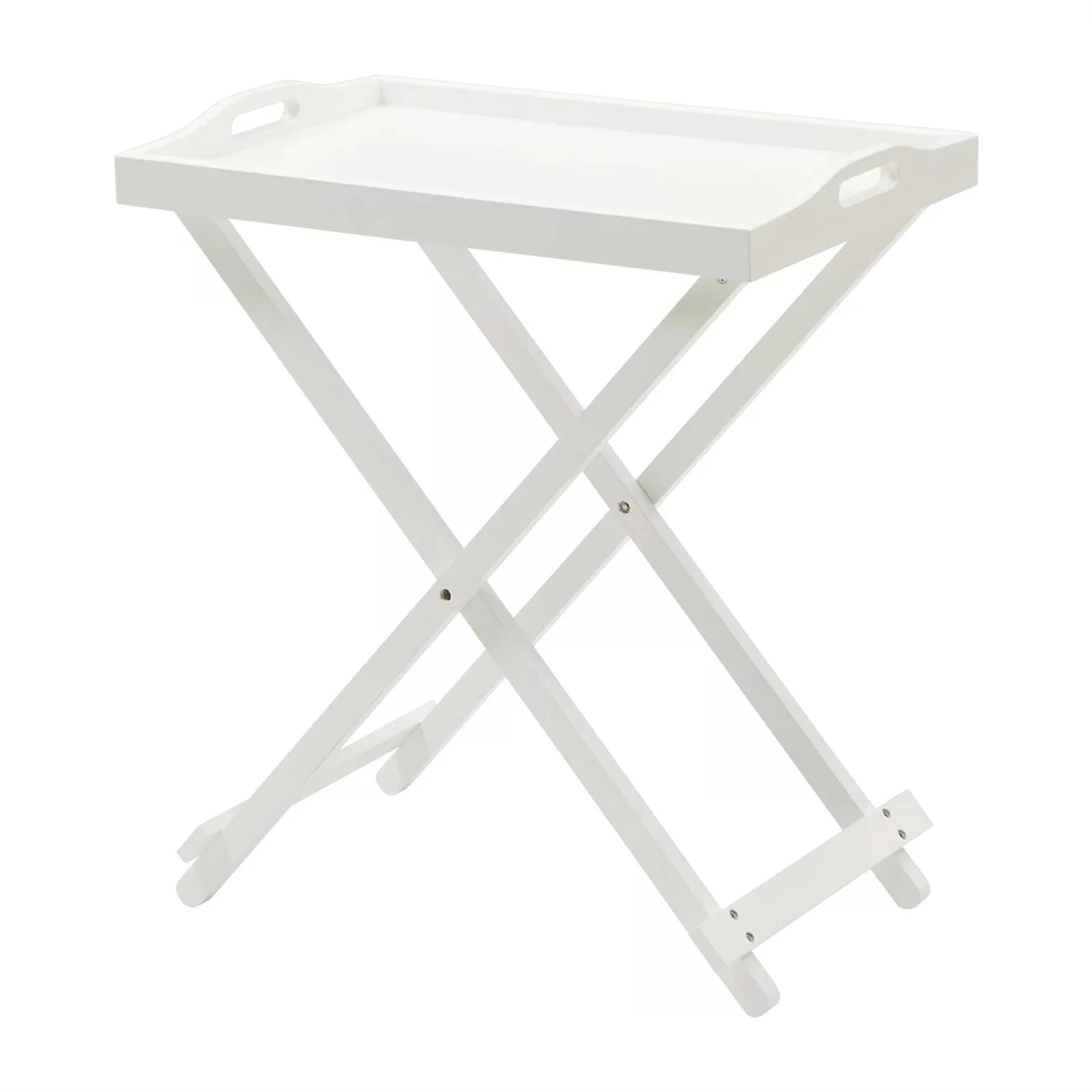 Folding TV Tray Bedside Table in White Wood Finish - Image 3