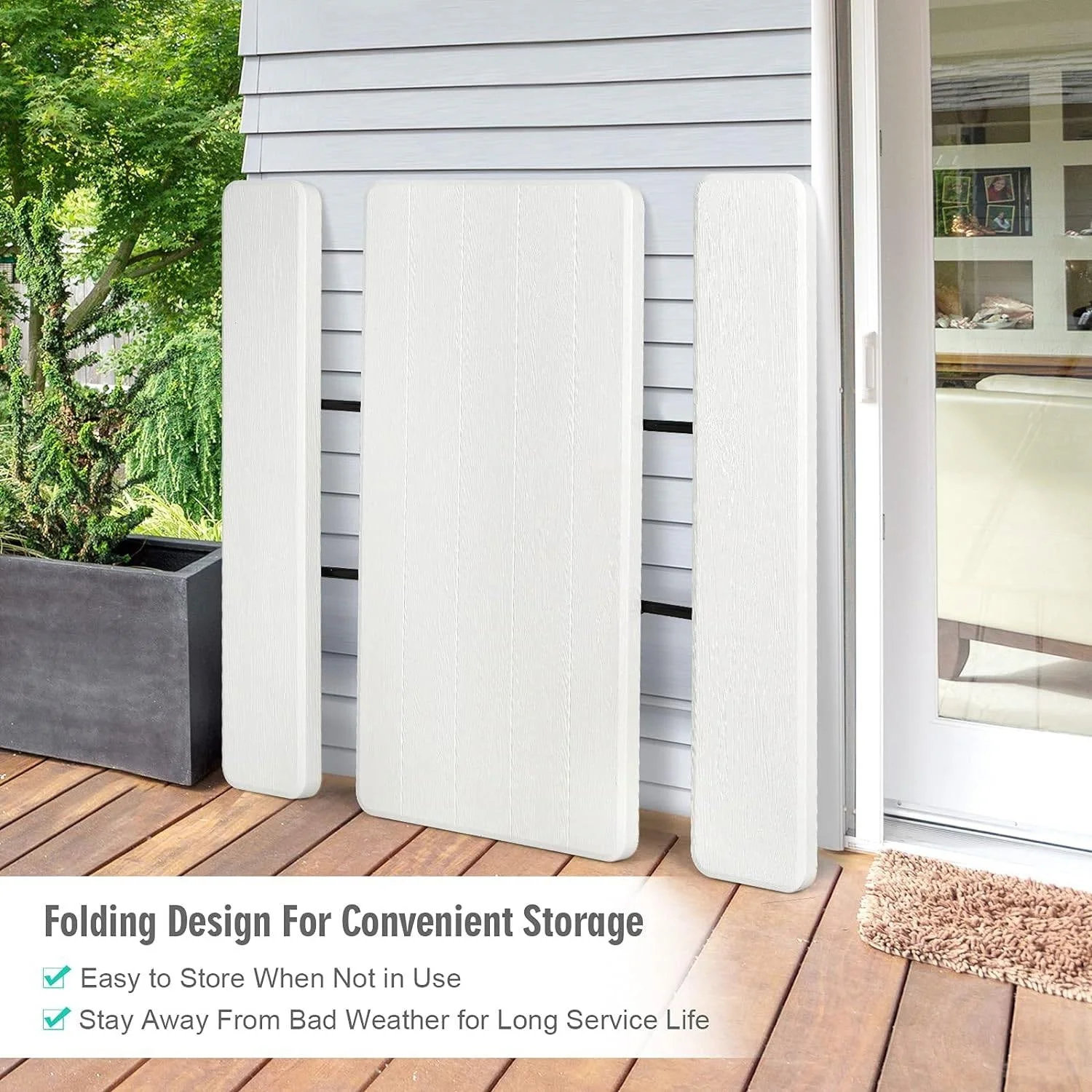 Folding White HDPE Picnic Table with 2 Benches Outdoor Patio Furniture Set - Image 4