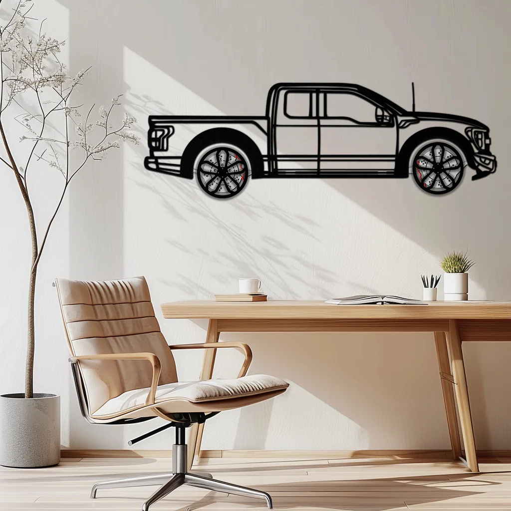 Ford F-150 Raptor Metal Wall Art with Rotating Wheels - 3D Interactive Truck Silhouette - Garage & Office Decor-KAFMEKA085 - Image 3