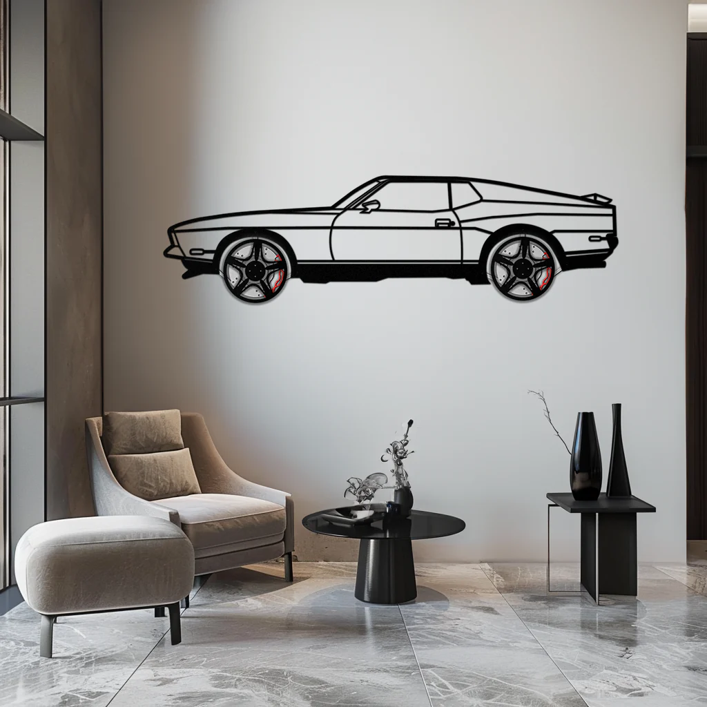 Ford Mustang 1971 Metal Car Wall Art – Rotating Wheels Classic Muscle Car Decor, Garage & Office Gift-KAFMEKA086 - Image 2