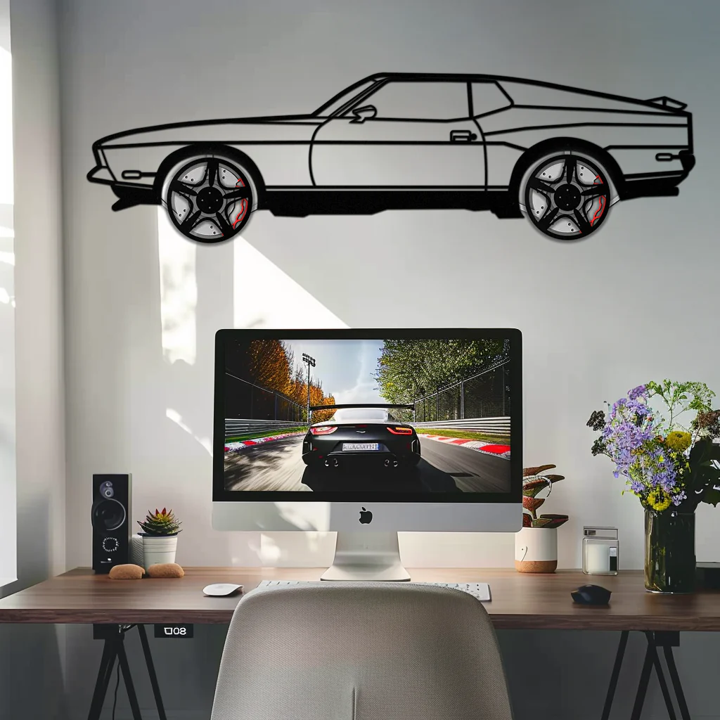 Ford Mustang 1971 Metal Car Wall Art – Rotating Wheels Classic Muscle Car Decor, Garage & Office Gift-KAFMEKA086 - Image 6